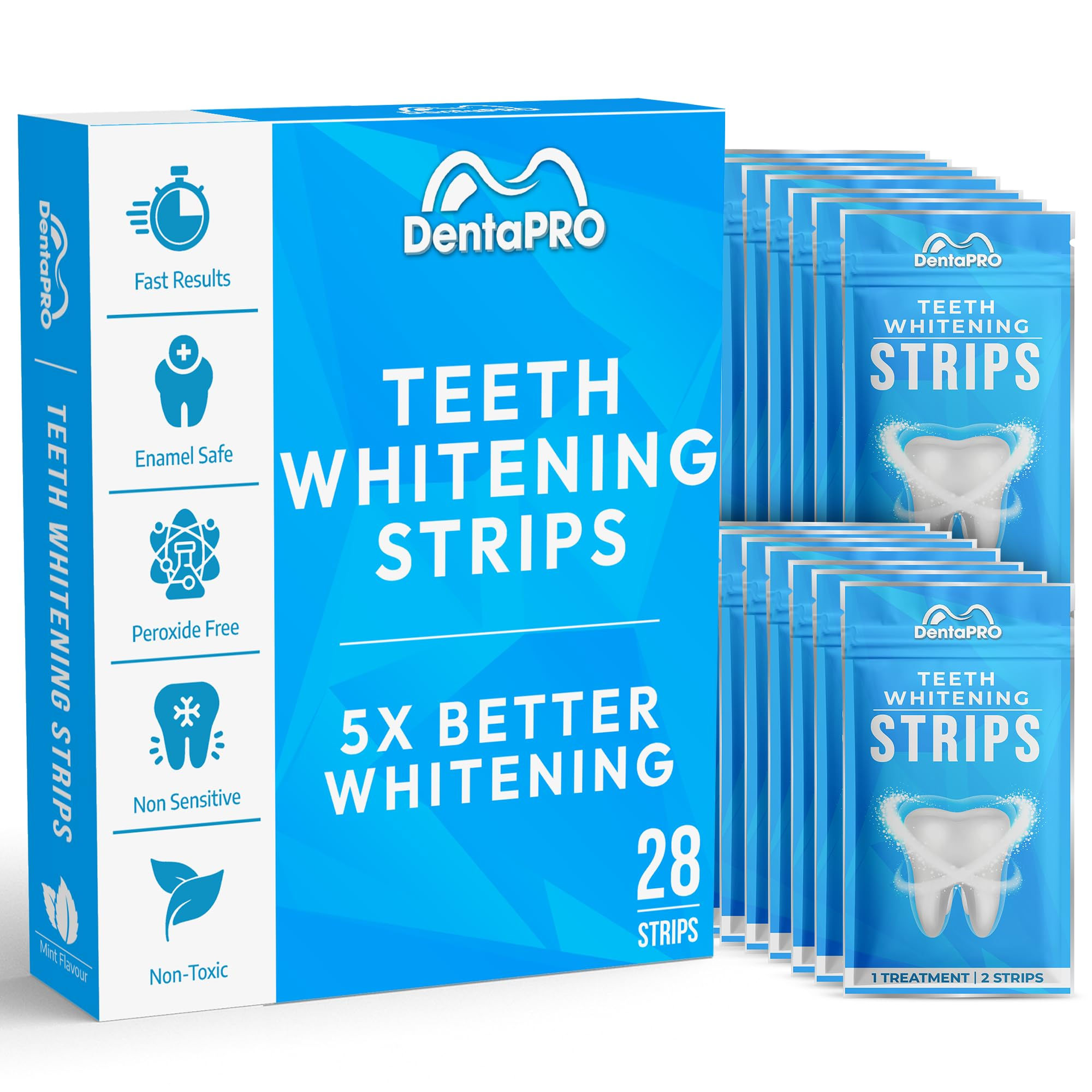 DentaPro Teeth Whitening Strips, 28pcs, Peroxide-Free, Gentle on Sensitive Teeth