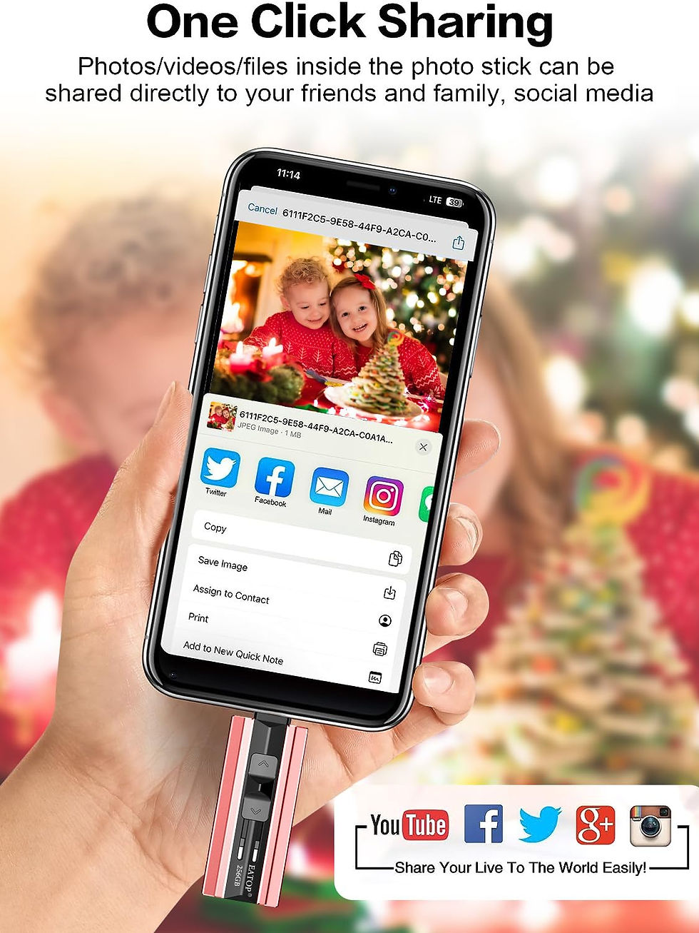 Thumbnail: 256GB Flash Drive for iPhone/iPad/Android, 4-in-1 Photo Stick, Pink
