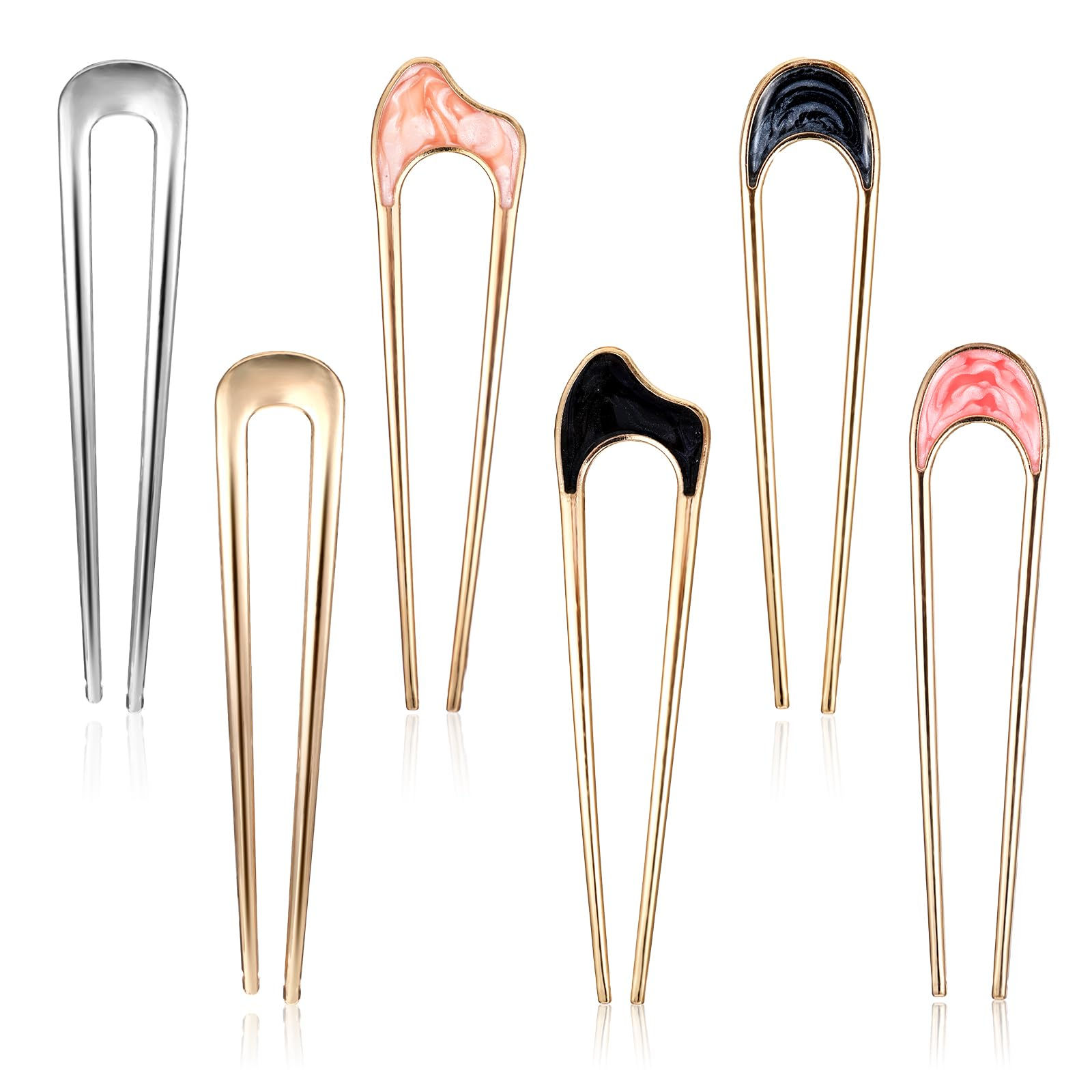 Nogeqi 6 Pcs French Twist Hair Pins, Gold & Silver, for Thick Hair