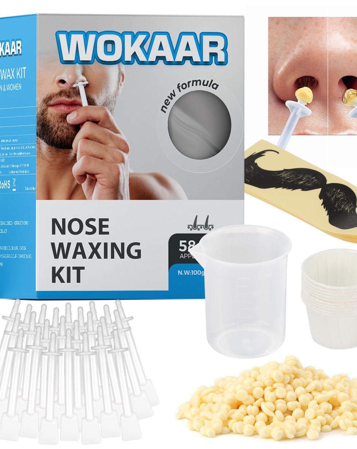 Wokaar Nose Wax Kit, Hypoallergenic, 100g, Safe & Easy, Blue