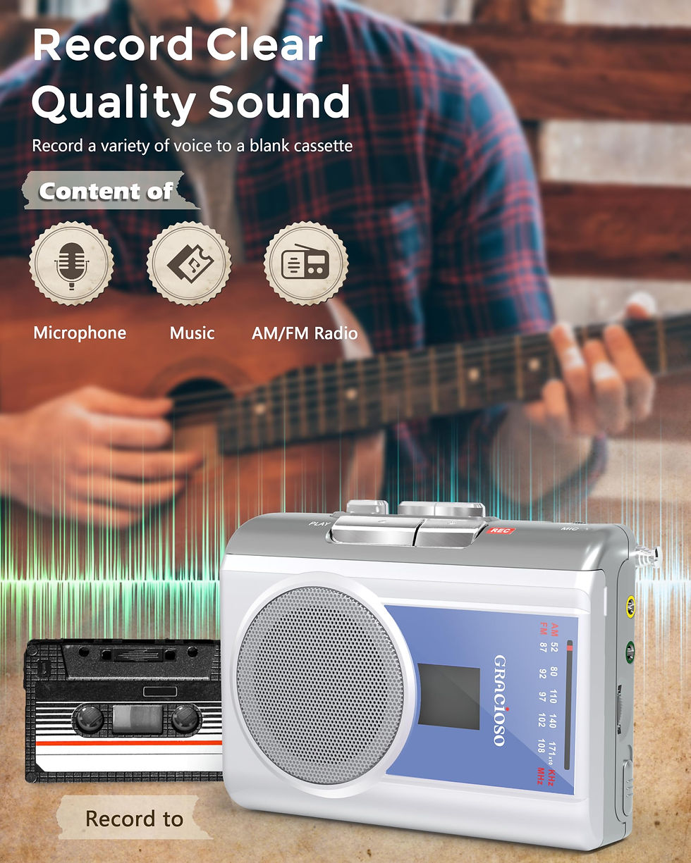 Thumbnail: Gracioso Protable Recorder Player: Tape Player with Cassette AM FM Powered