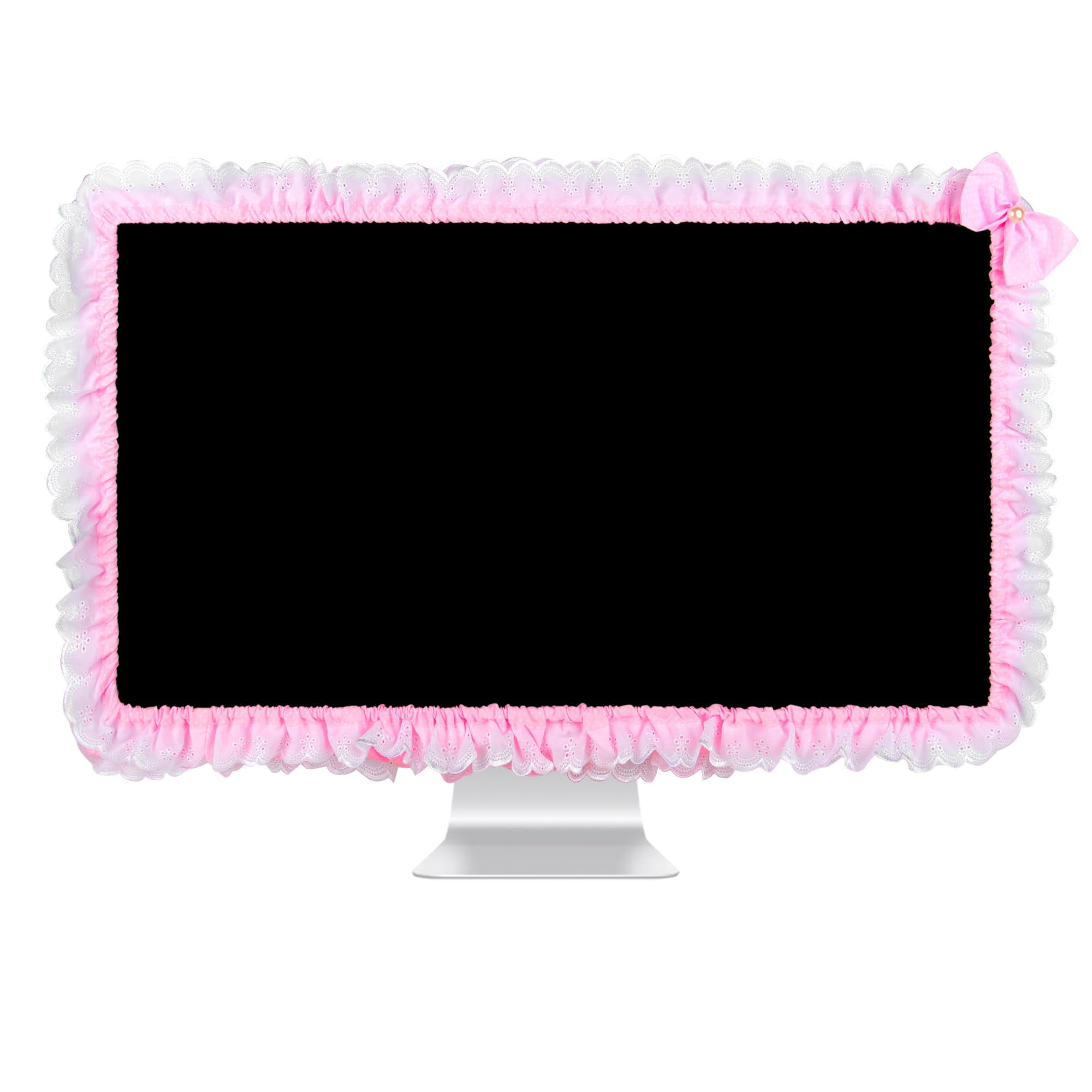 Monitor Cover with Pen Pocket, 32"-38", Cute Pink Bow-Knot Decoration