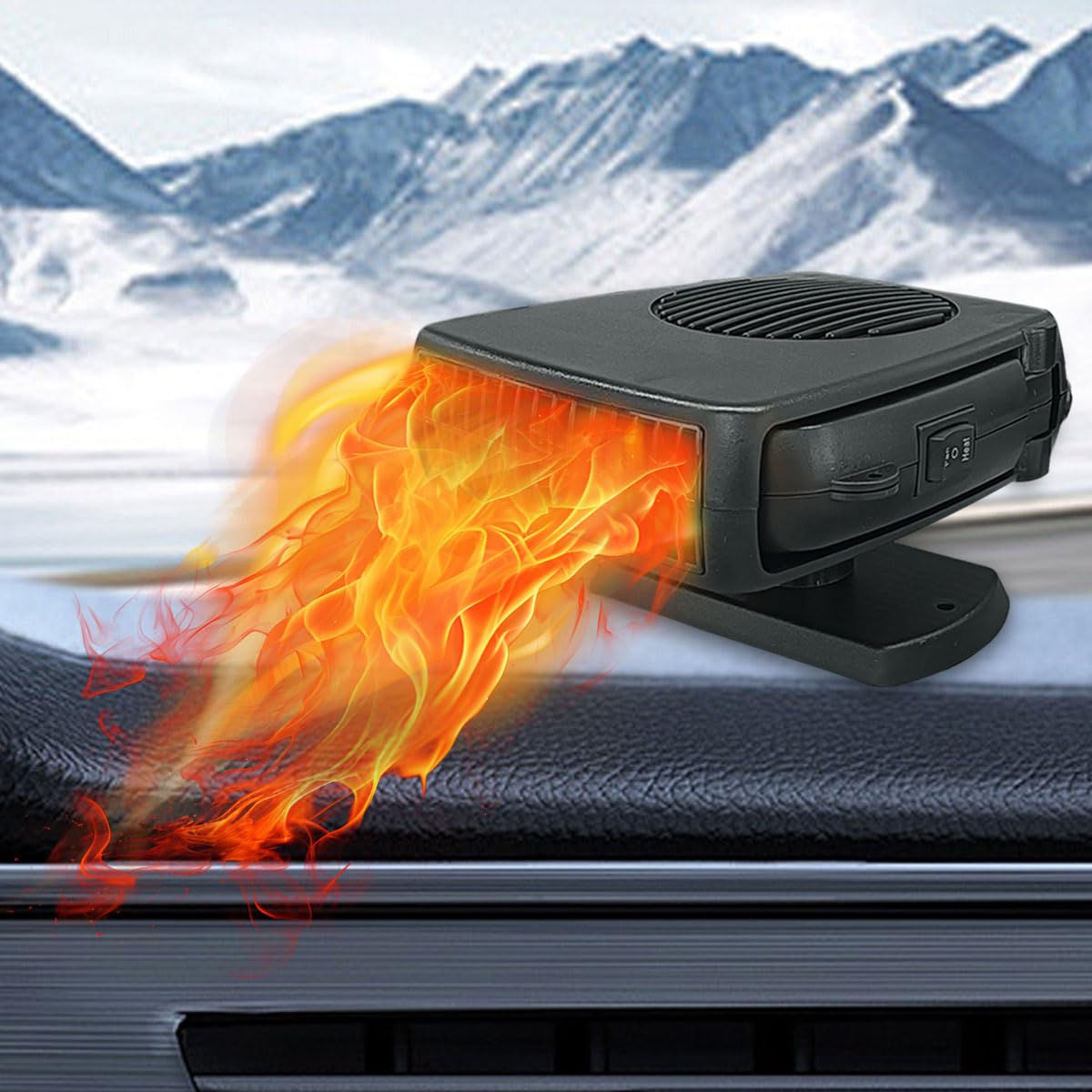 12V 200W Car Heater, 2-in-1 Windshield Defogger with Rotary Plug-in