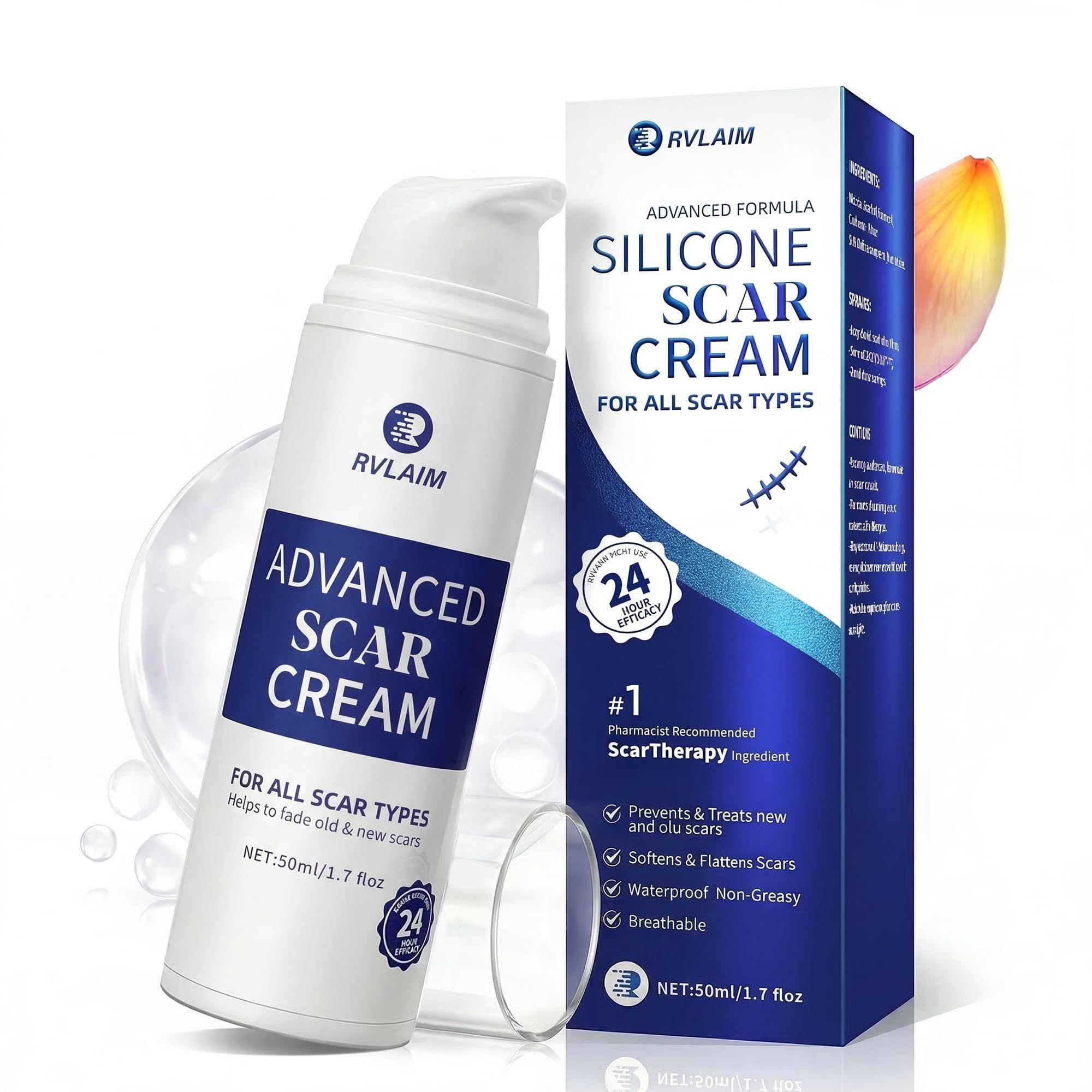 Rvlaim Silicone Scar Advanced for Cream Gel, Removal Scars, Acne Stretch