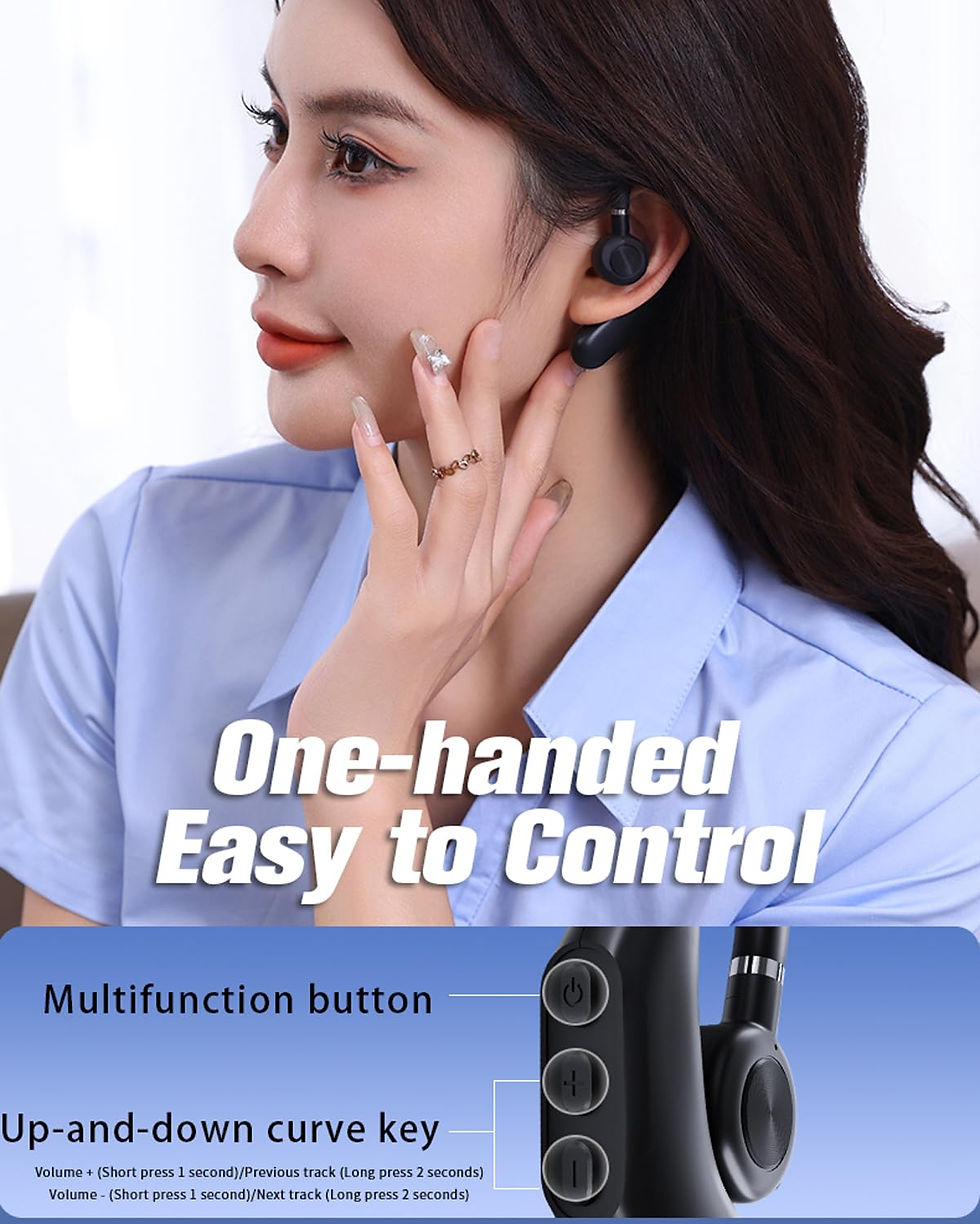 Thumbnail: Single Bluetooth Earpiece with Mic, Open Ear Bone Conduction, Black with Case