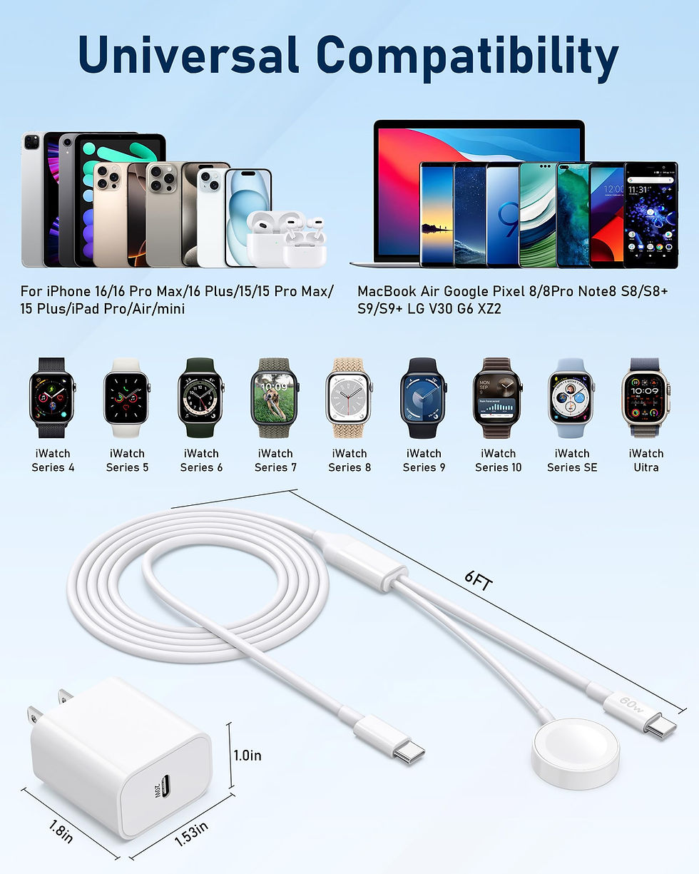 Thumbnail: 2-in-1 Apple Watch Charger - USB-C iPhone 16/15 Compatible, 20W Block