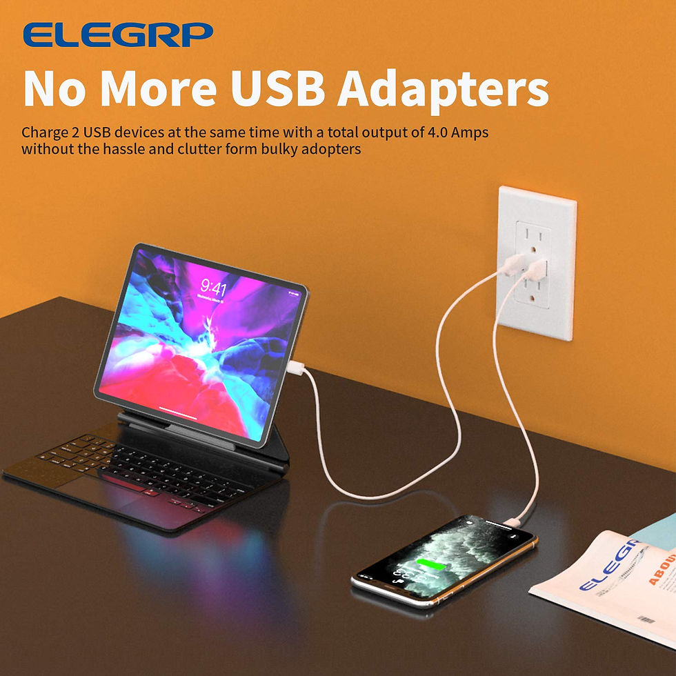 Thumbnail: ELEGRP USB Wall Outlet, 15A with Dual 4.0A USB Ports, 1 Pack, White