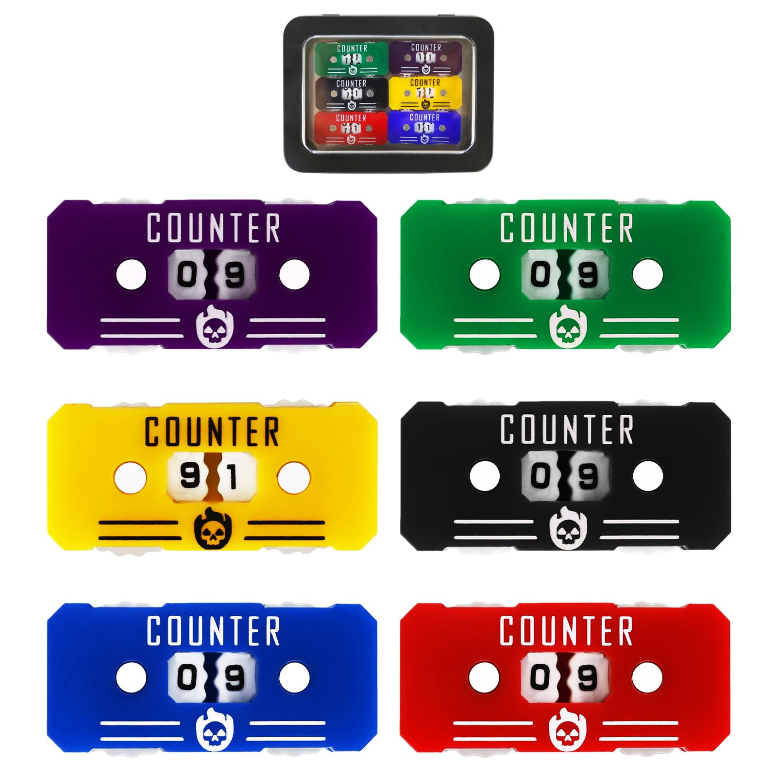 6PCS Life Counter with Box, Health Tracker Set Metal Twin Life Counters