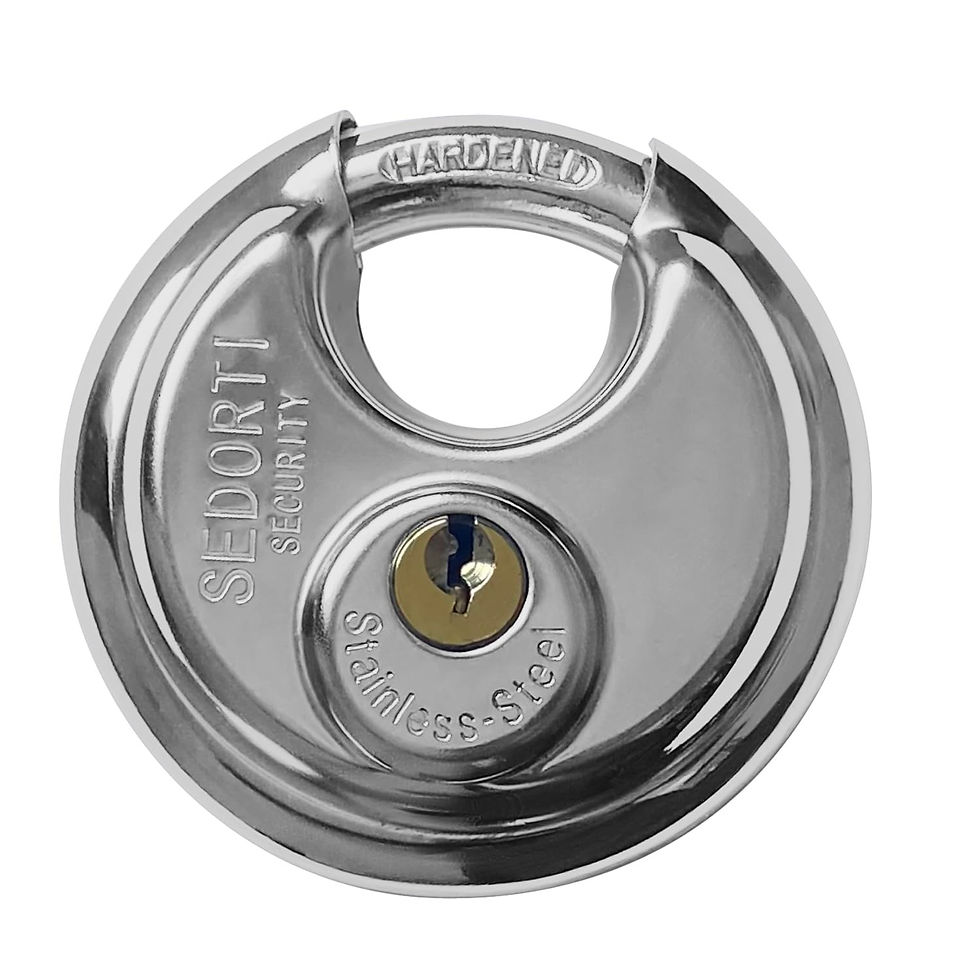 Thumbnail: 5-Pack Disc Padlocks Keyed Alike, Wide, Steel Round Lock, Waterproof and