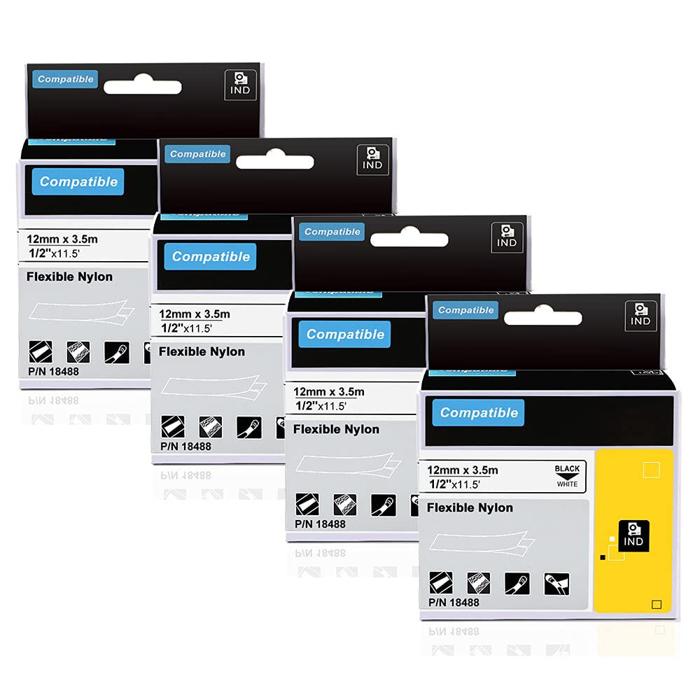 18488 Replace for Flexible Nylon Label Tape Dymo Rhino Industrial Black White