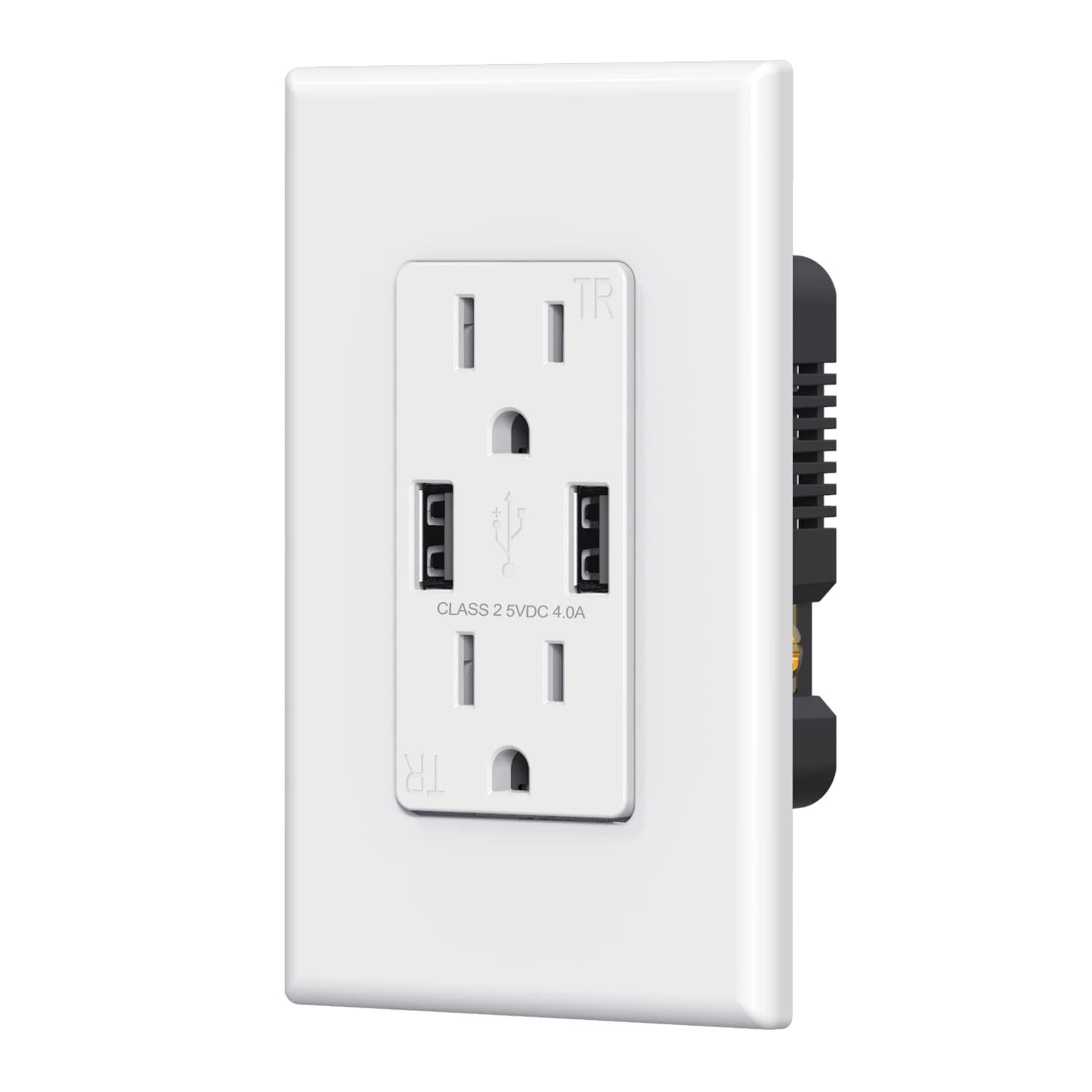 ELEGRP USB Wall Outlet, 15A with Dual 4.0A USB Ports, 1 Pack, White