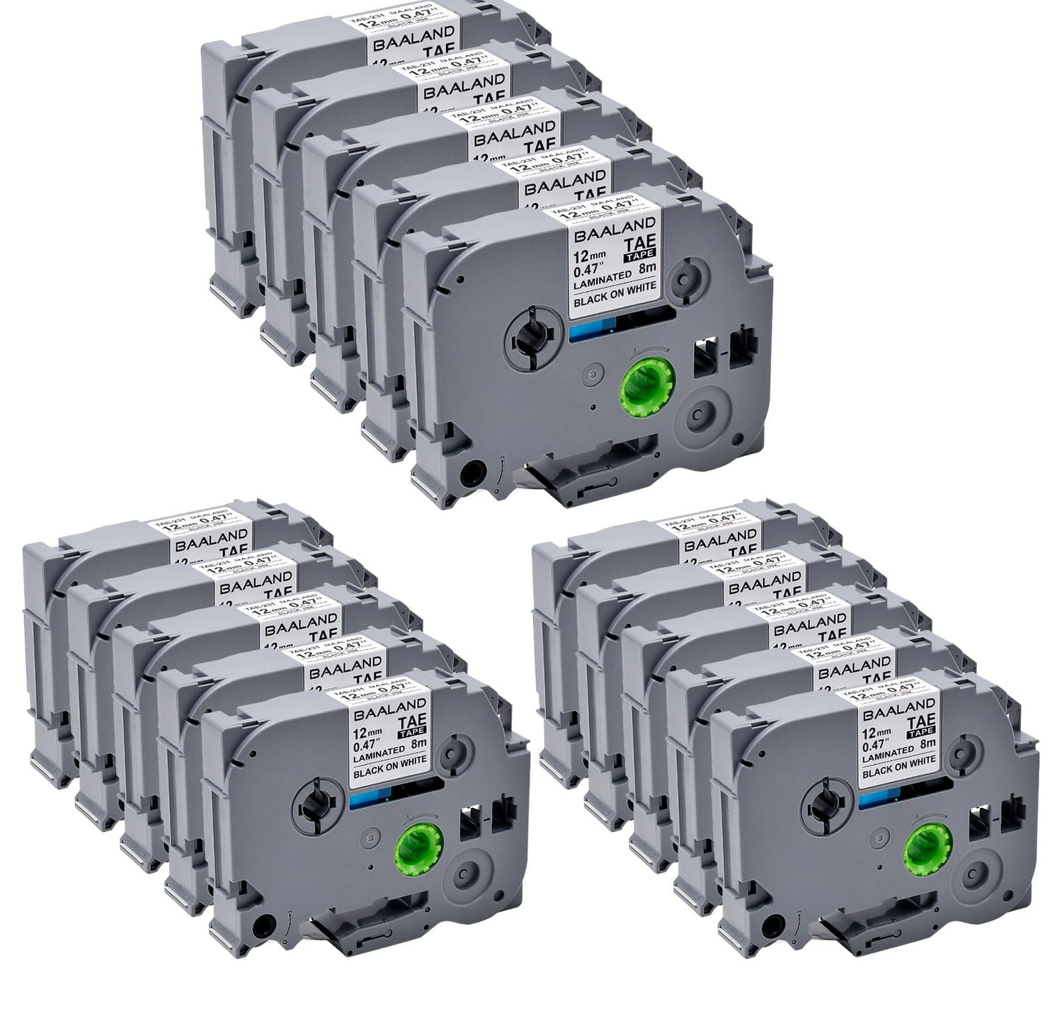 15-Pack Label Maker Tape, White, 12mm, Compatible with Brother P-Touch