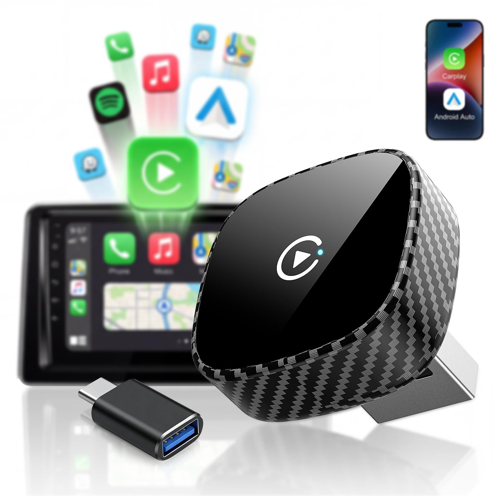 Wireless CarPlay Adapter for Apple iPhone & 2026 Upgrade Plug Bluetooth Wired