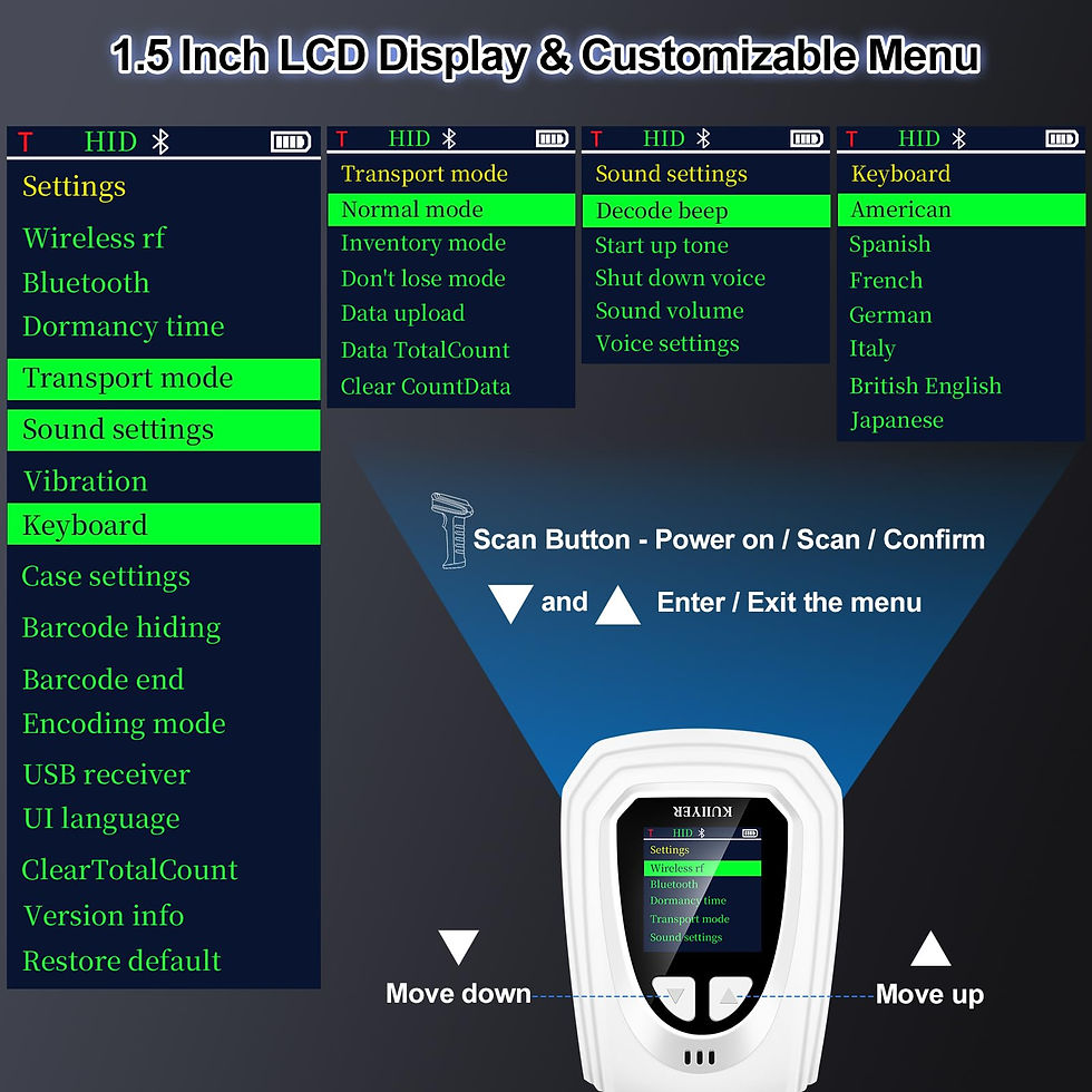 Thumbnail: KUIIYER QR Barcode Scanner, Wireless Bar Code 1D 2D Setting Bluetooth Scanners