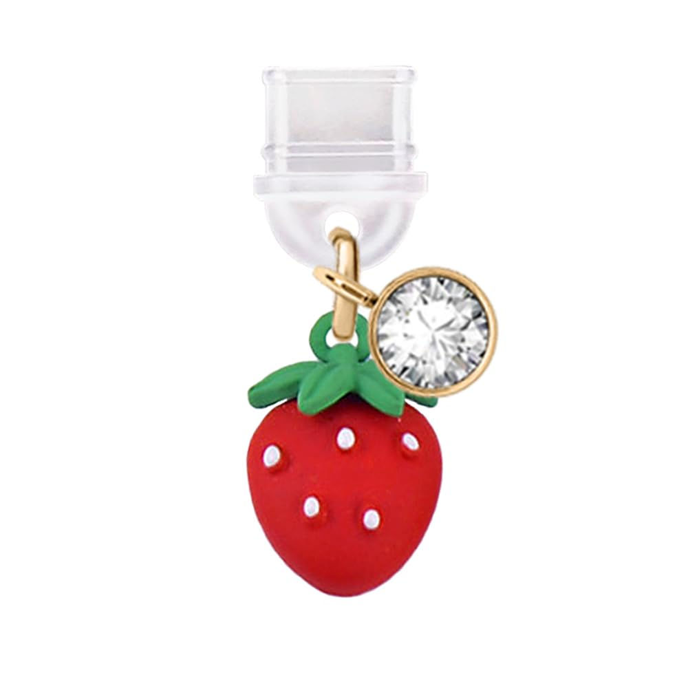 TP372 Type-C USB Charging Port Anti Dust Plug, 3D Strawberry Charm (Red)