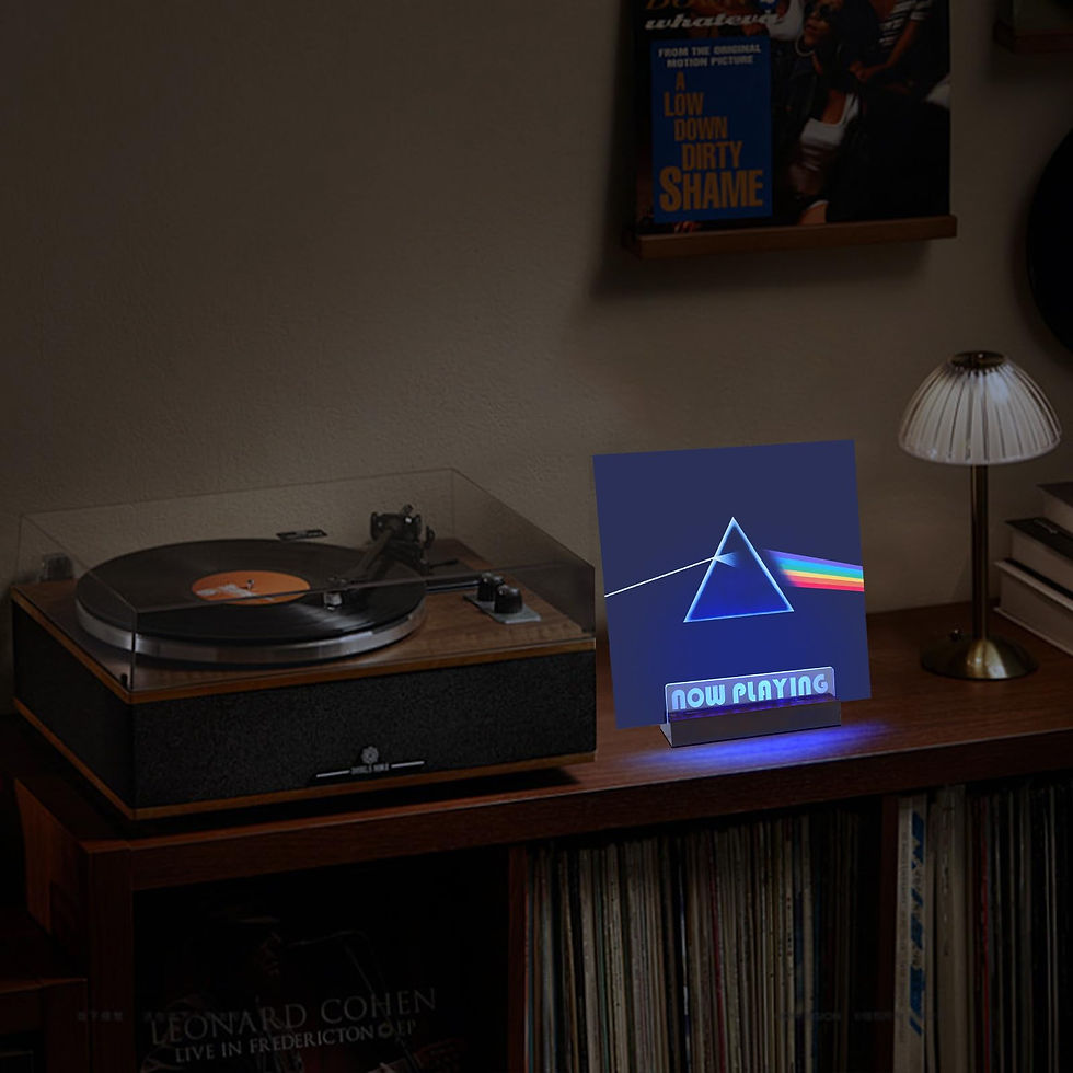 Thumbnail: Now Playing Vinyl Record Stand with LED Lights, Wooden Display - Brown