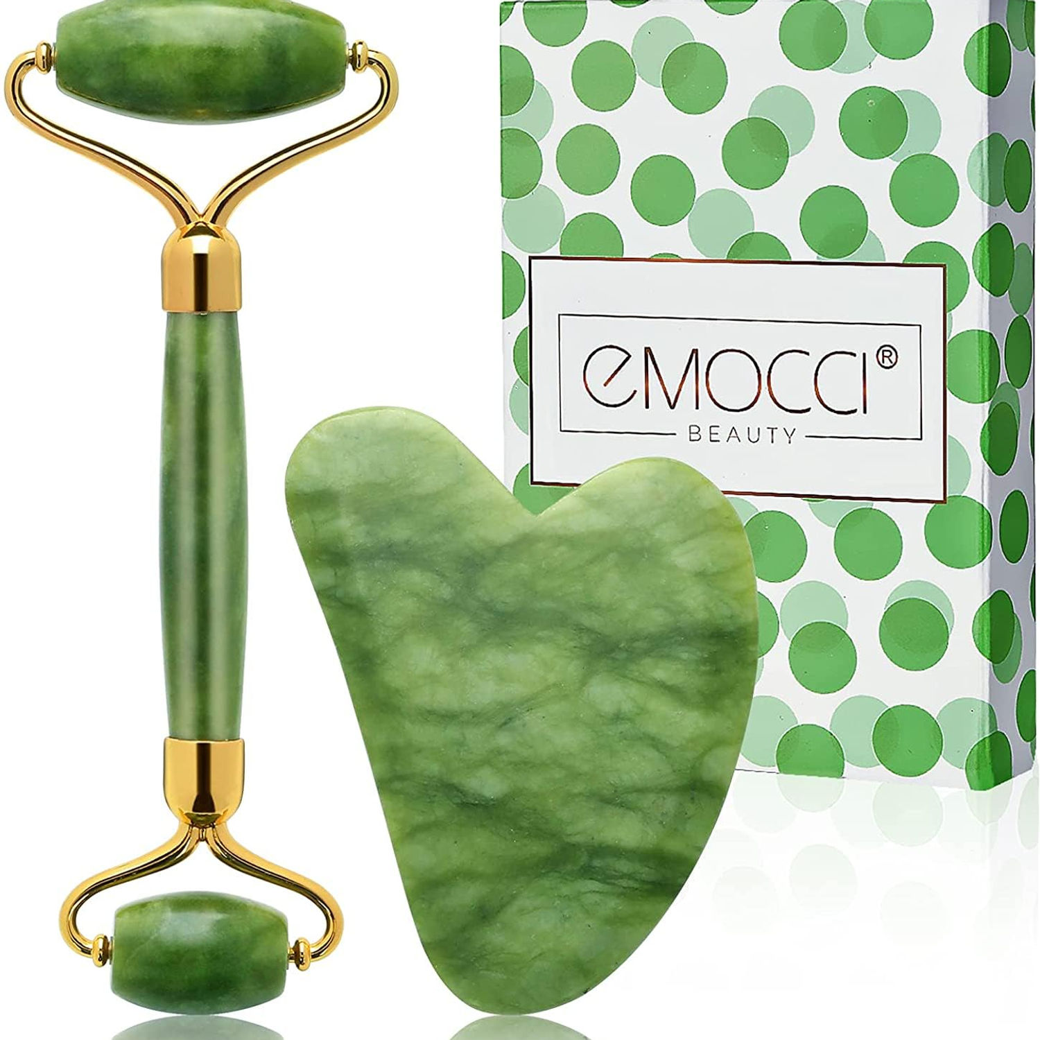 Gua Sha Set & Jade Face Roller, Skin Care Massage Tool, Green