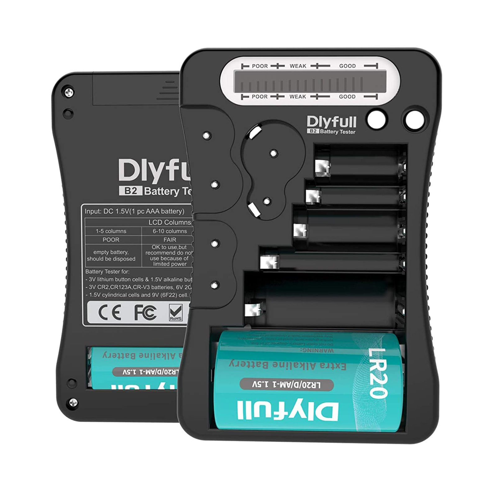 Dlyfull Battery Tester, LCD Display for AA AAA, CR2032, 1x AAA Included