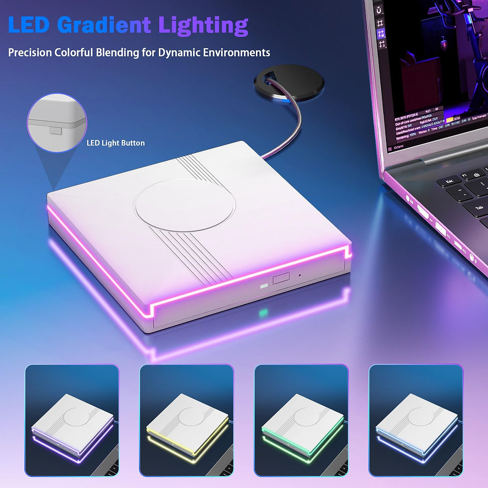 Thumbnail: Wbacon External CD/DVD Drive for Laptop, 3.0 Slim ROM RGB (White) CD Drive