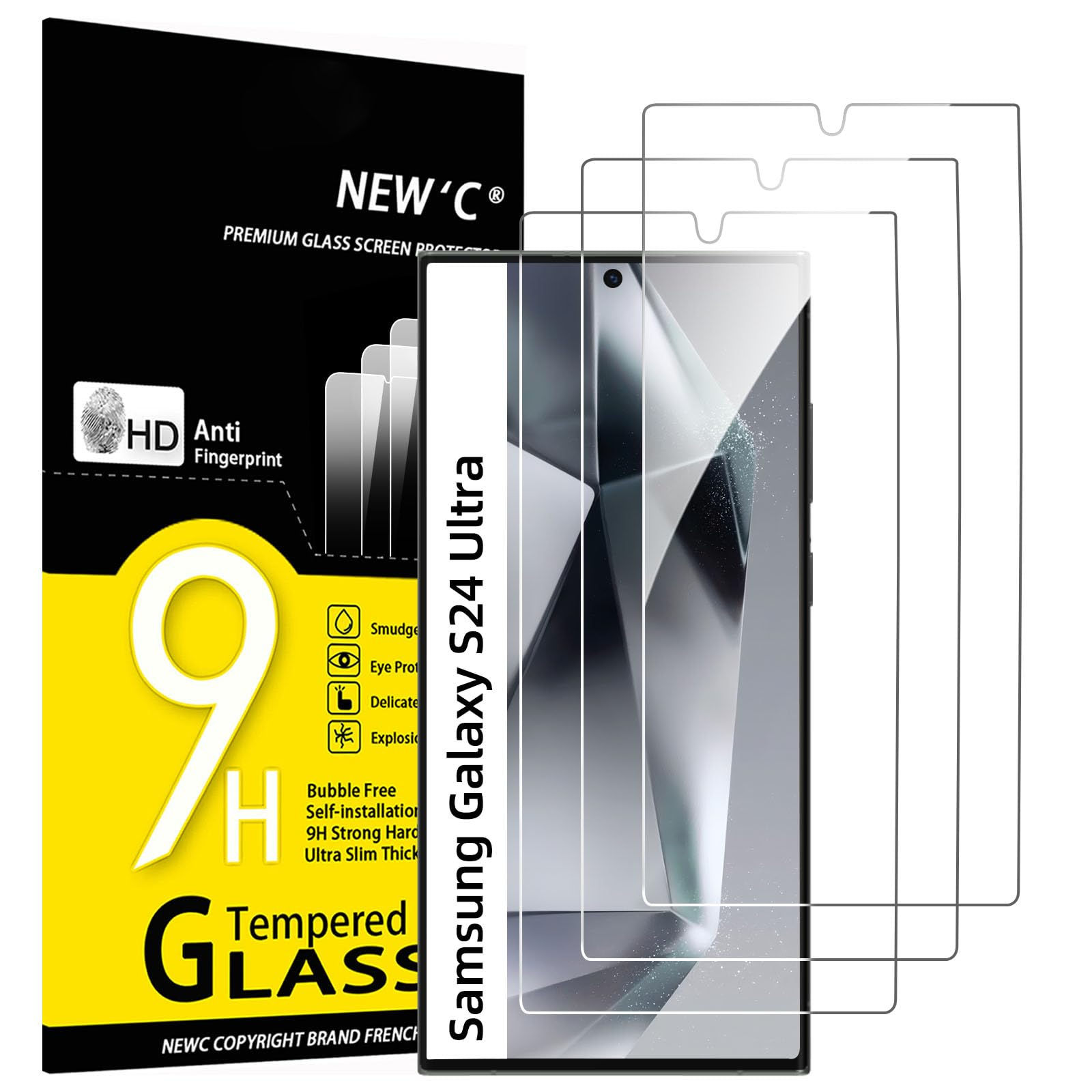 NEW'C 3-Pack Tempered Glass Screen Protector for Samsung Galaxy S24 Ultra