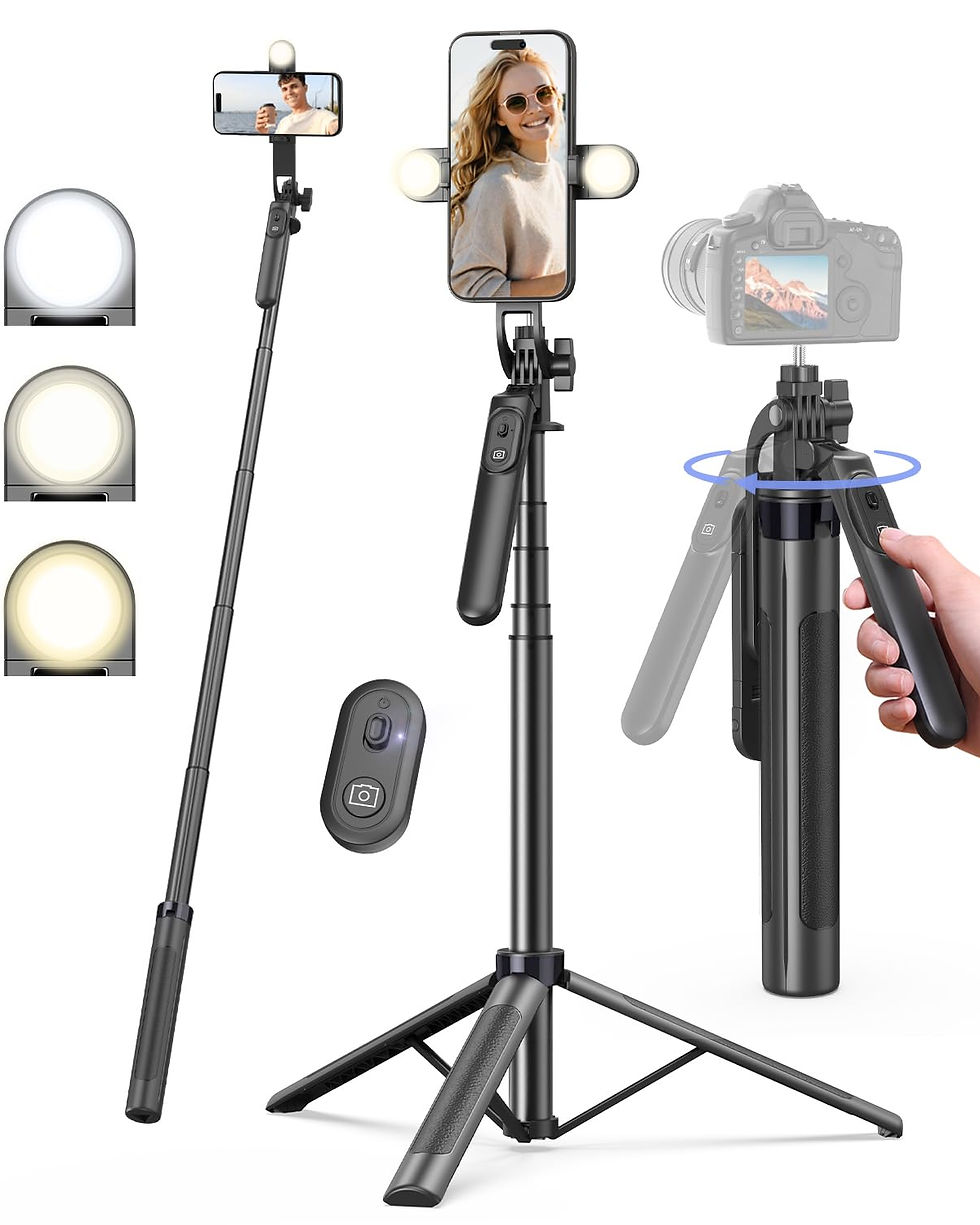 Thumbnail: 71" Phone Tripod w/Light & Remote, Compatible w/Phone, Camera, GoPro