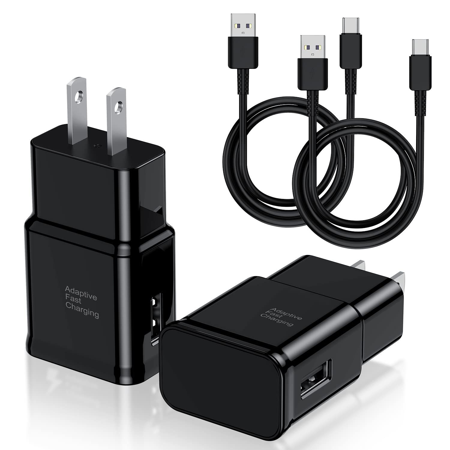 2-Pack Type-C Chargers with 6ft Cable for Samsung Galaxy, Note, Pixel, Black