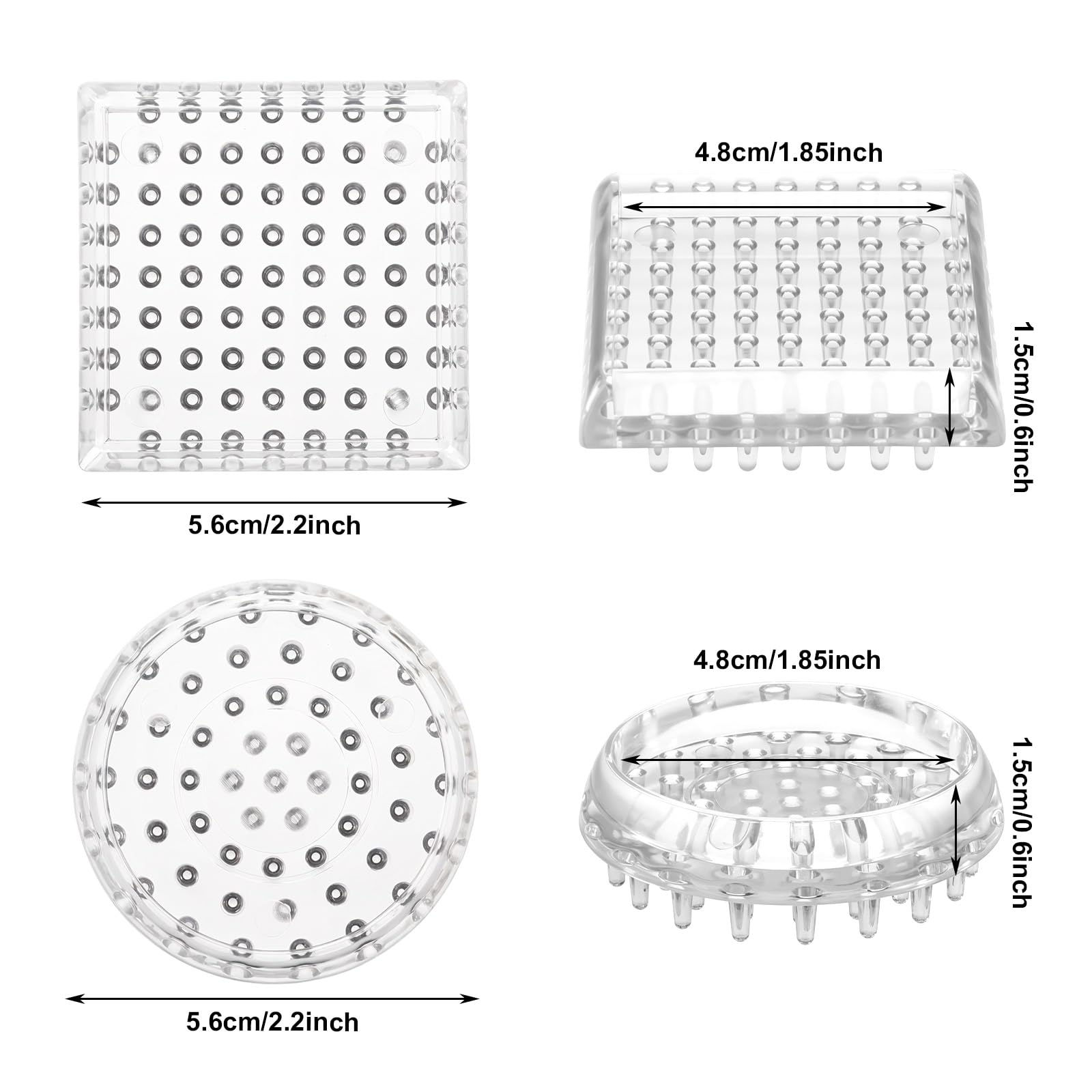 32Pcs Carpet Protector, Spiked Plastic Caster Cups Clear Round and Square