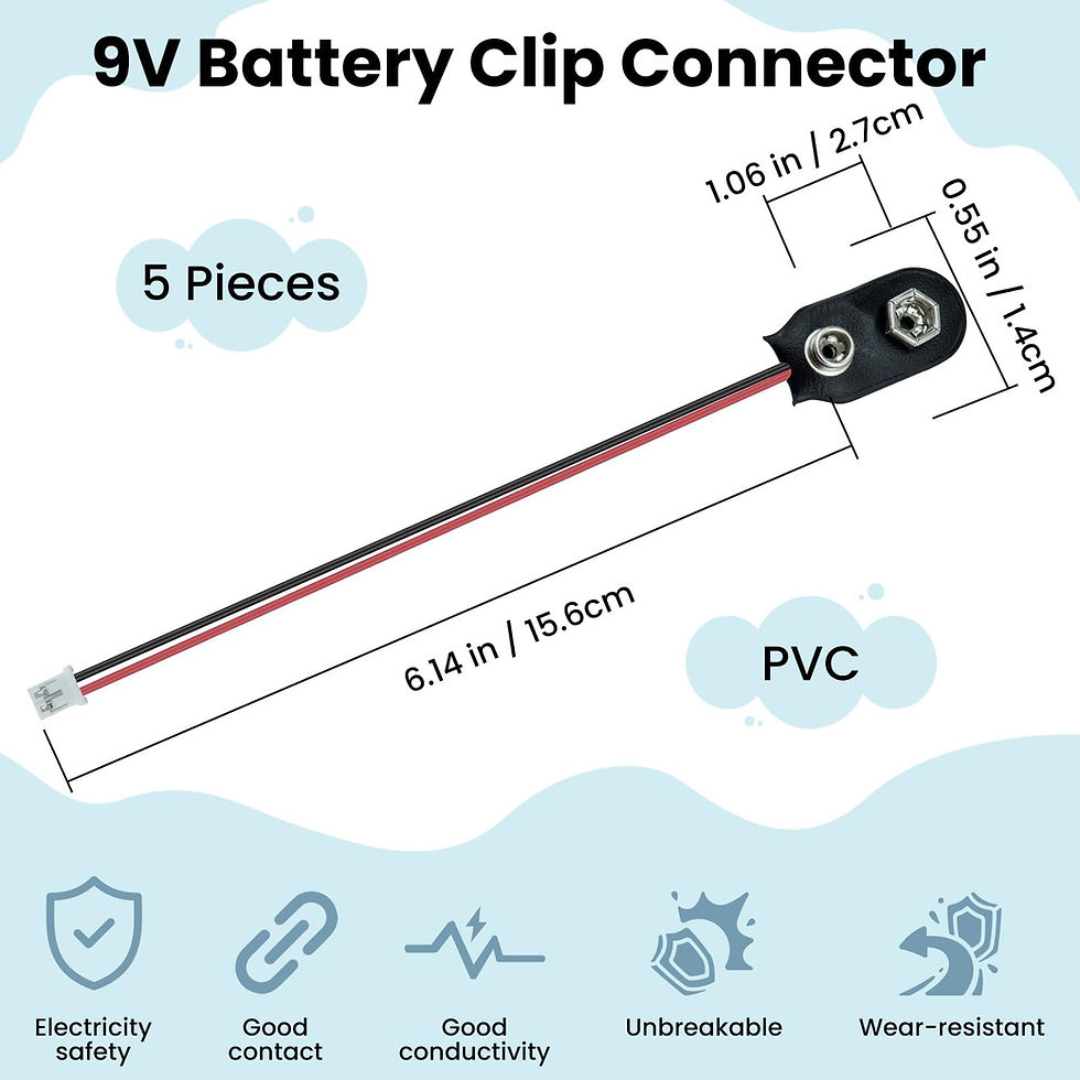 Thumbnail: Aifeier 5Pcs 9V Battery Clip Connector Cable, Leather Housing, 2-Pin PH2.0
