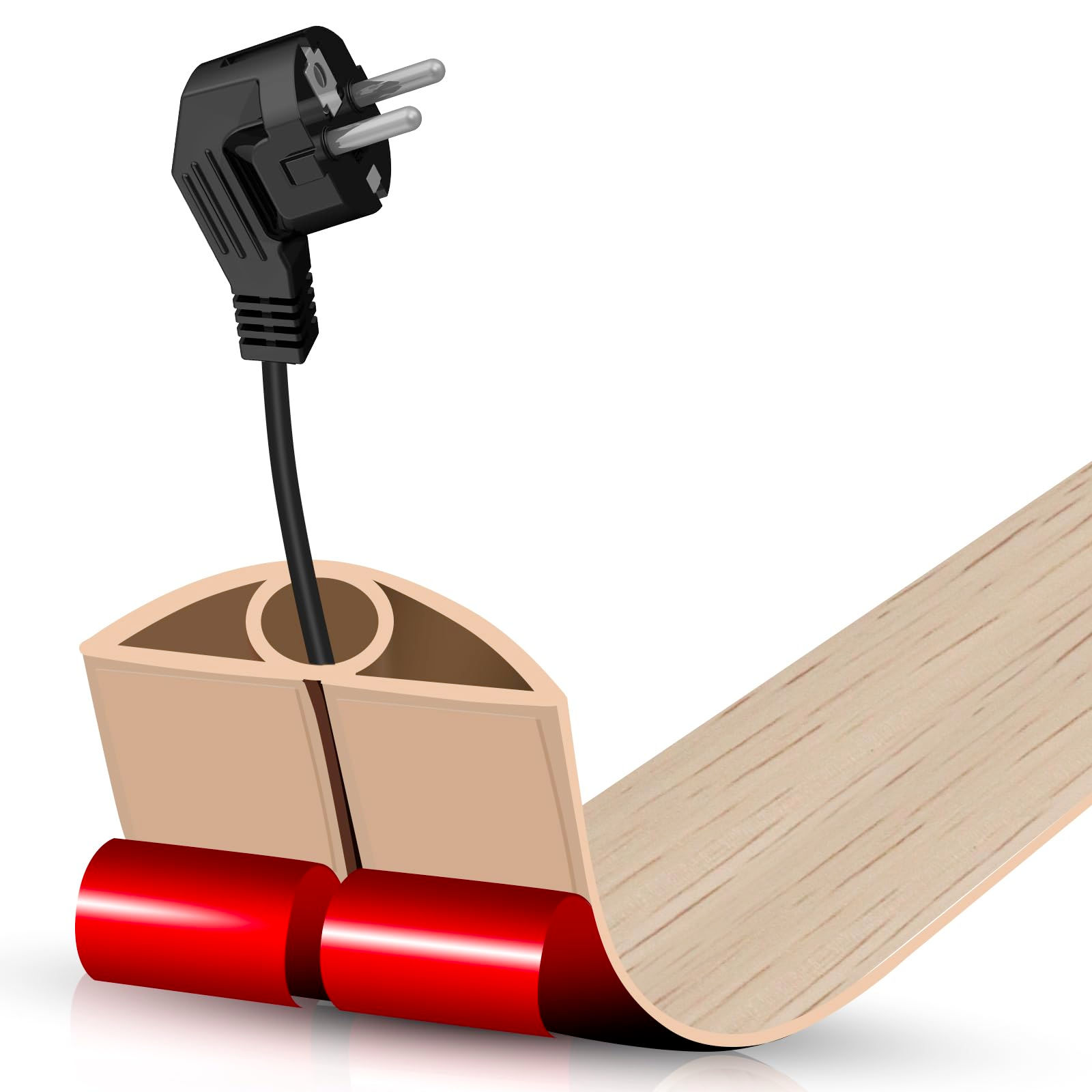 Self-Adhesive Floor Cord Cover, 3.3FT for Cable Management, Yellow Wood