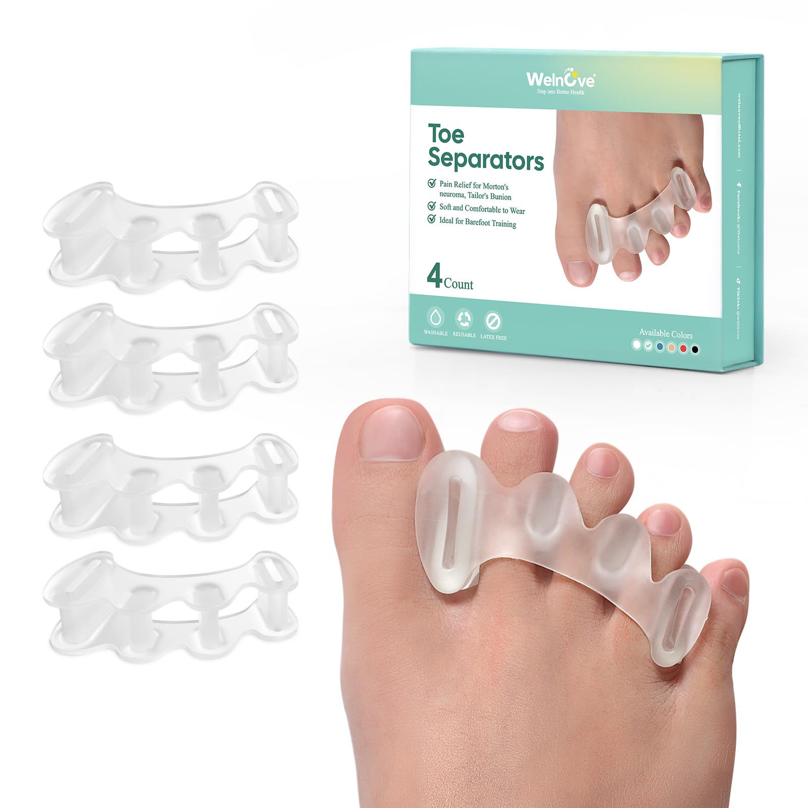 Welnove Toe Separators for Bunion & Foot Pain Relief, 2 Pairs