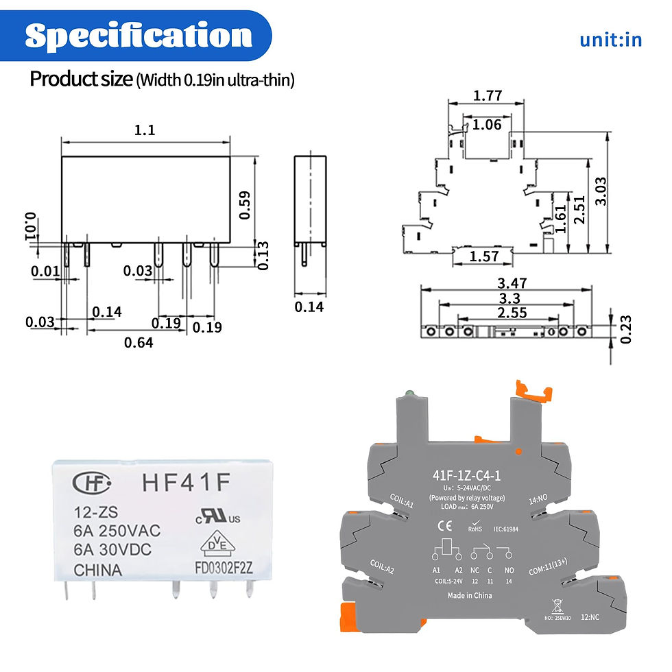 Thumbnail: (2pcs) Coil SPDT with LED Socket Volt Relay dc,Load 12V Relays,din Rail,12V