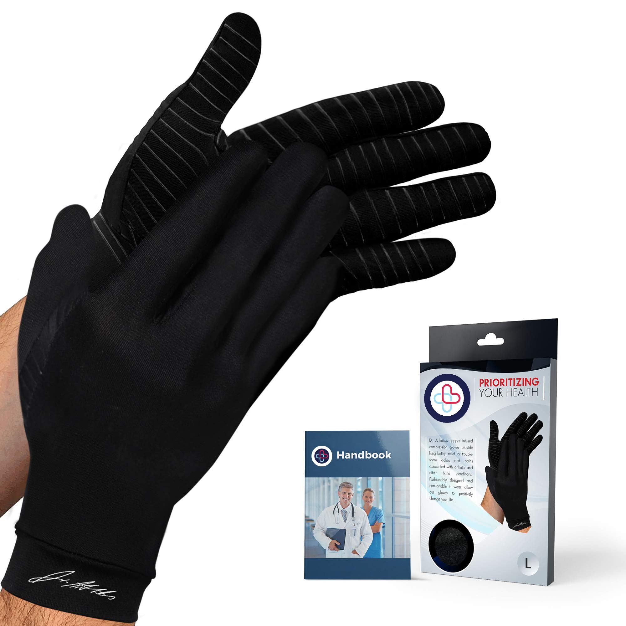 Doctor Developed Arthritis Gloves, Copper Compression Gloves for Pain Relief (L)