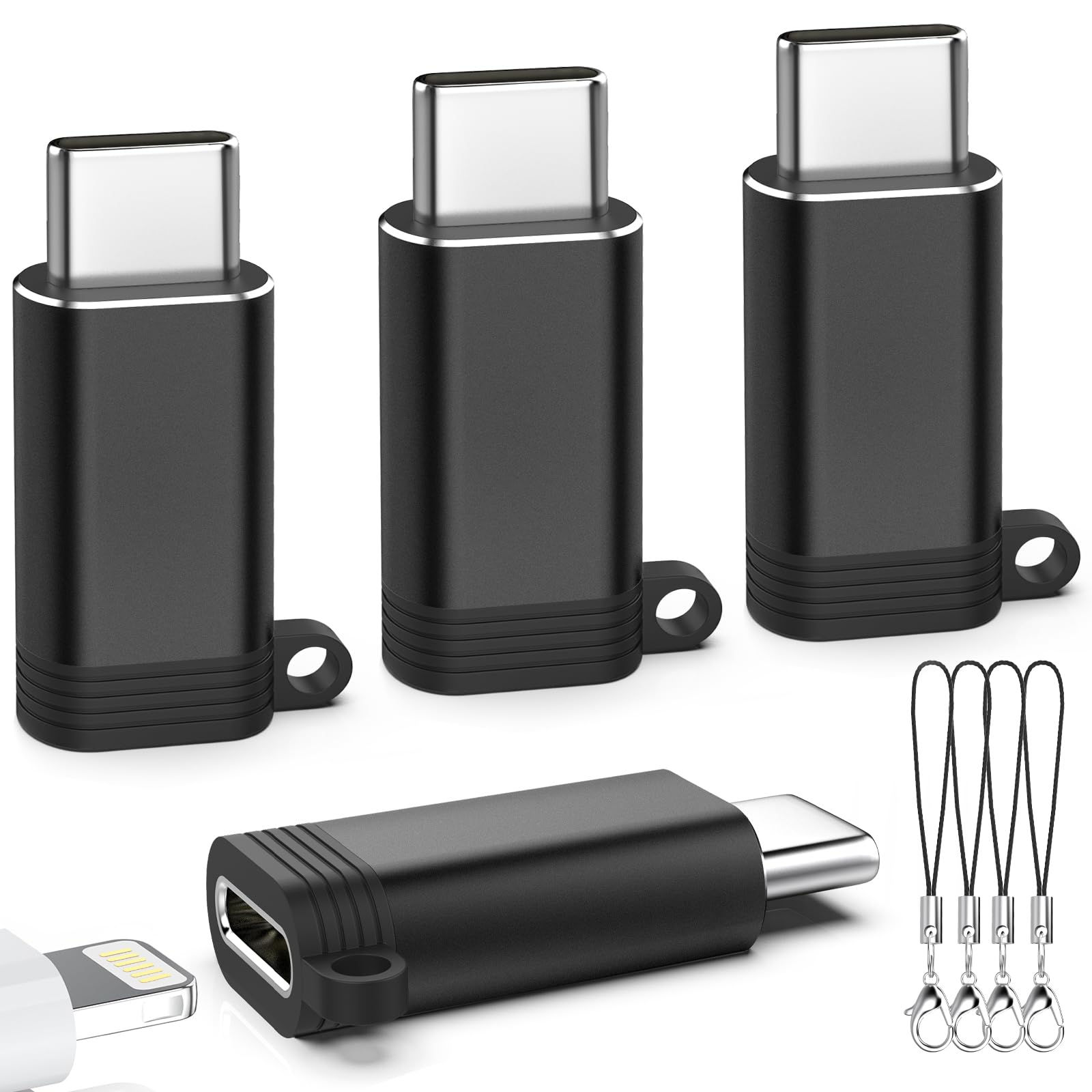 TiMOVO Lightning to USB C Adapter, 4-Pack for iPhone 15/16 Pro Max, Black