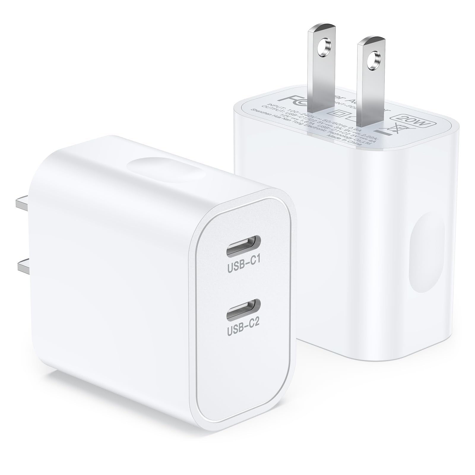 iPhone 16/15 Fast Charger Block, 2-Pack USB C Power Adapter (for iPhone/iPad)