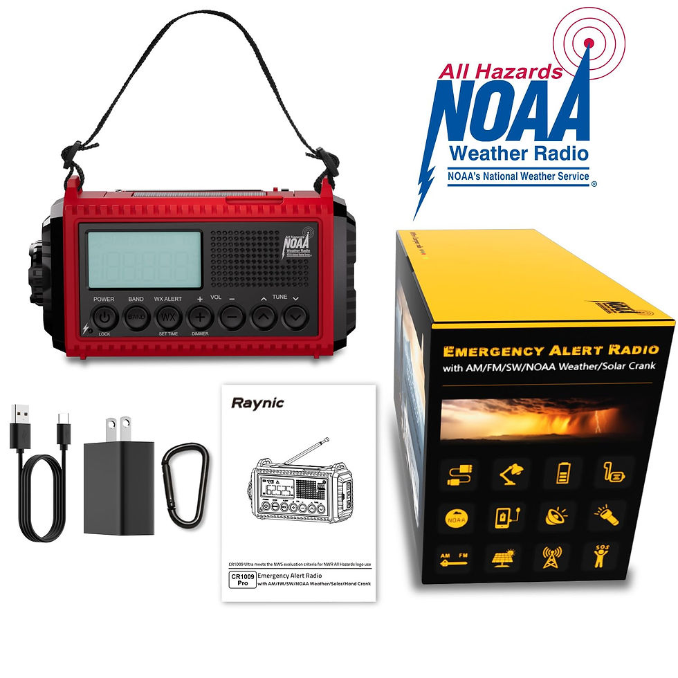 Thumbnail: Raynic Solar Hand Crank Emergency Radio, 5000mAh Charger & SOS Siren, Red LCD