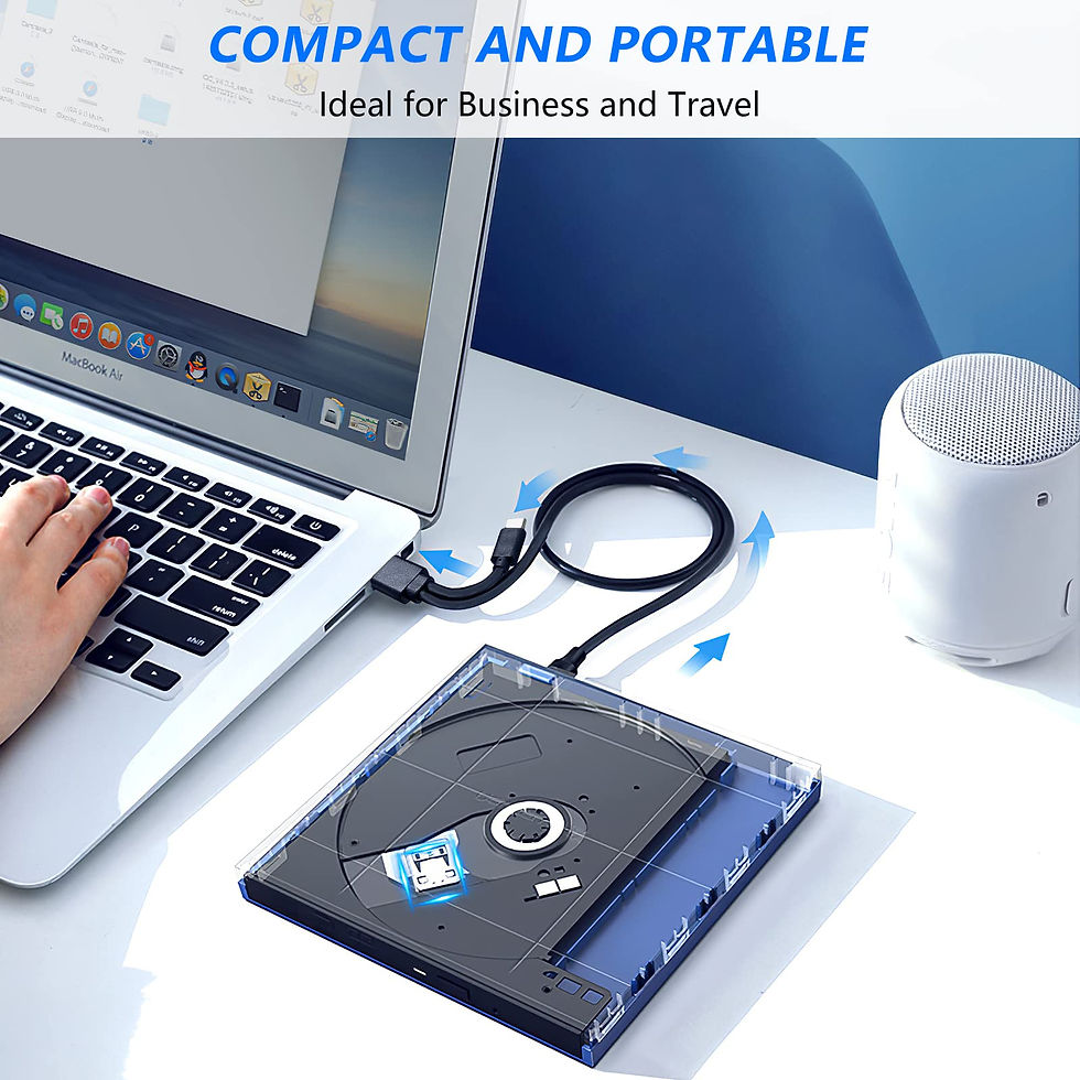 Thumbnail: HATOKU External CD/DVD Drive for Laptop (USB 3.0 8X DVD/24X Black & USB-C):