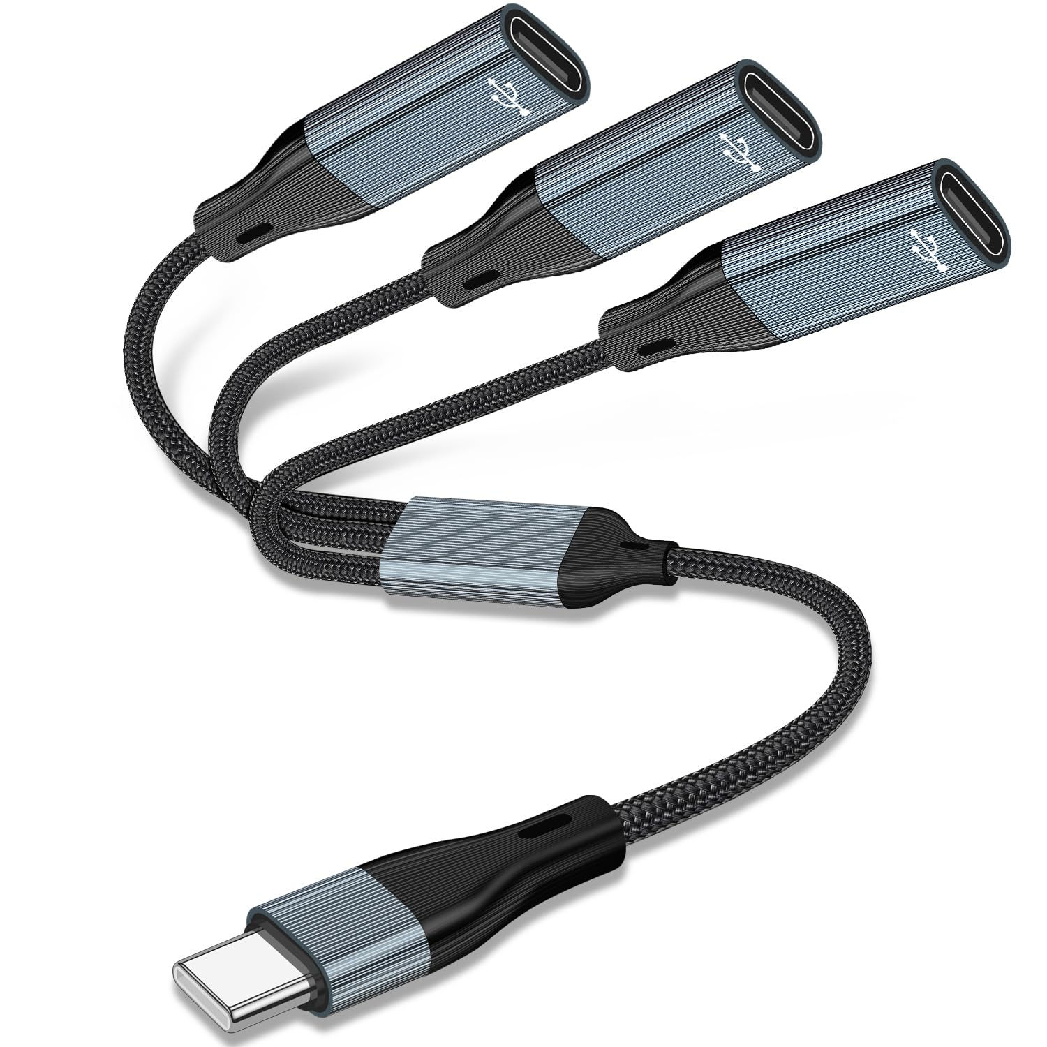 USB-C Splitter, 3 USB-C Female Cable, OTG Converter for iPhone, MacBook (Gray)