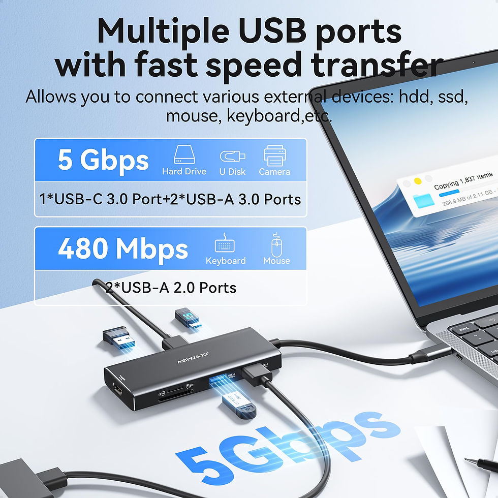 Thumbnail: USB C Hub Adapter for MacBook Pro/Air, 9-in-1 with HDMI, SD Card, 4 USB Ports