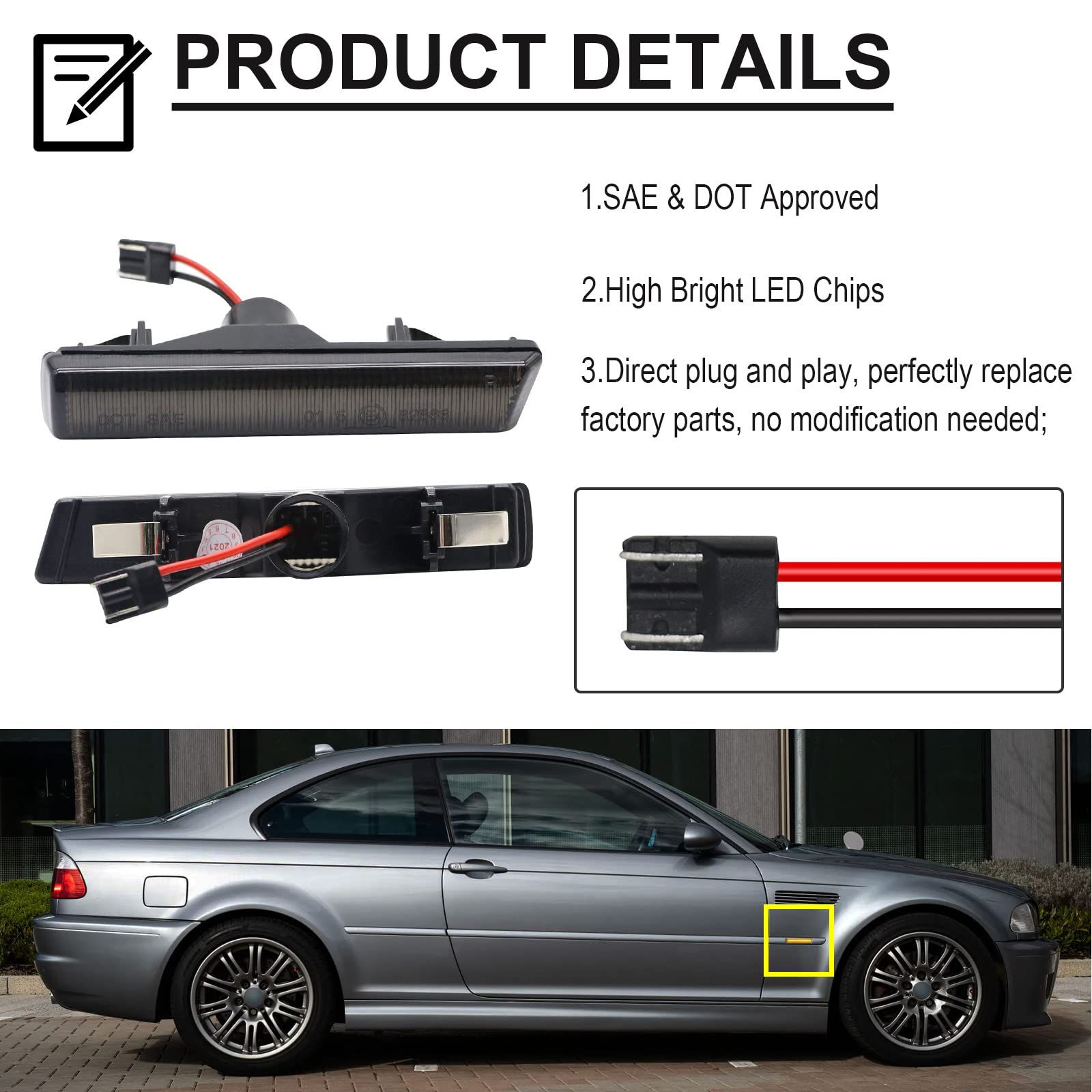 Sequential LED Turn for Series Lens Signal Lights Replacement Front Fender