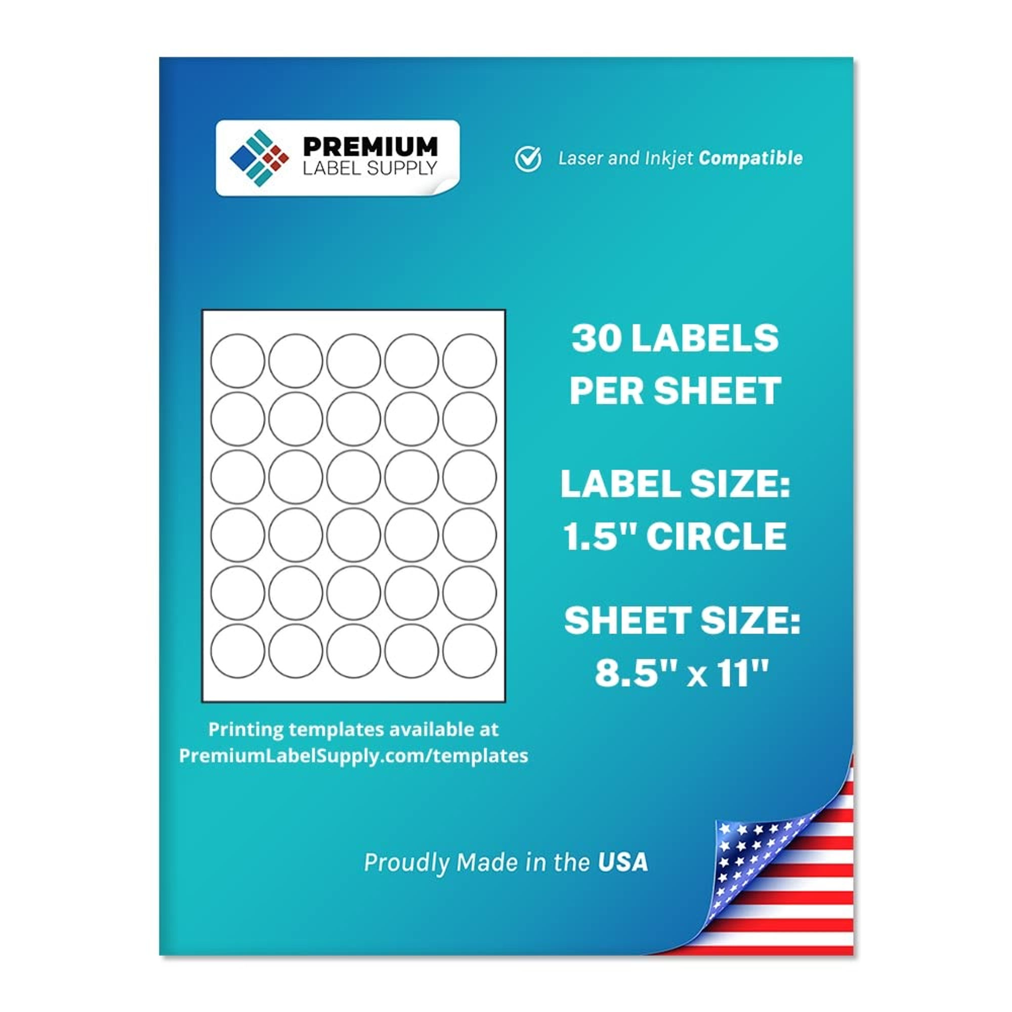 Premium Label Supply Sticker Round Labels – 1.5" Laser/Inkjet Compatible White