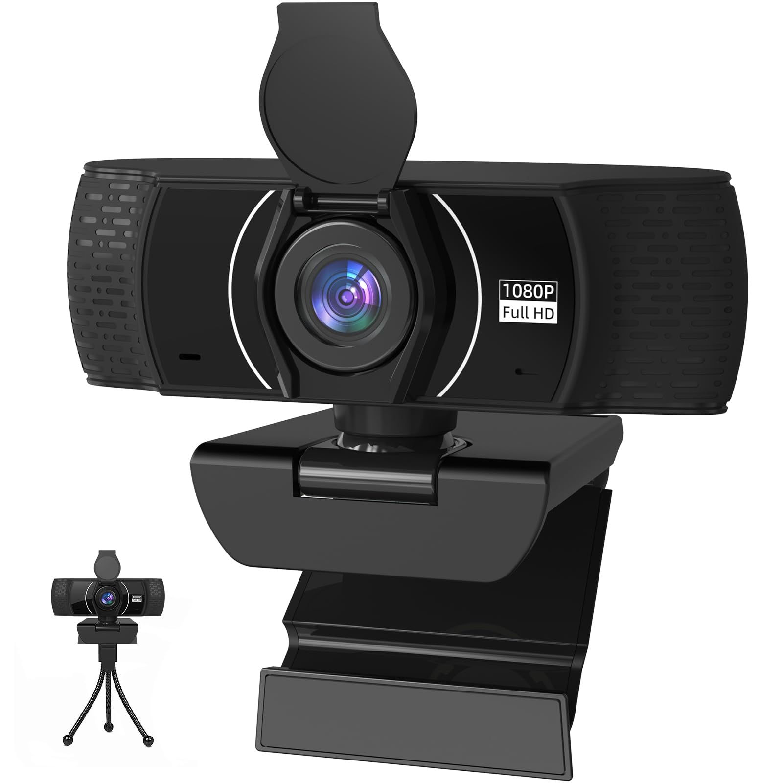 Webcam 1080P for PC, Streaming Camera with Microphone & Privacy Cover