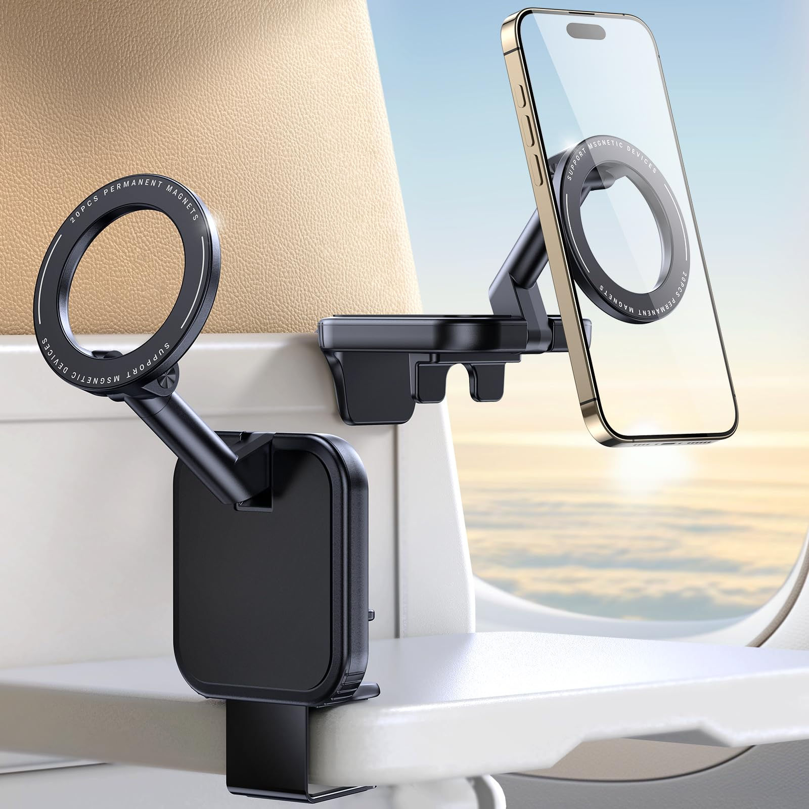 Hill Travel Essentials Airplane Phone Holder for MagSafe, Universal Travel Mount