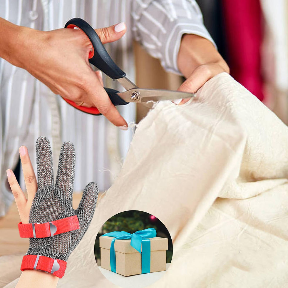 Thumbnail: 3-Finger Protective Steel Cut Resistant with Fabric Cuff, Safety Work Chainmail