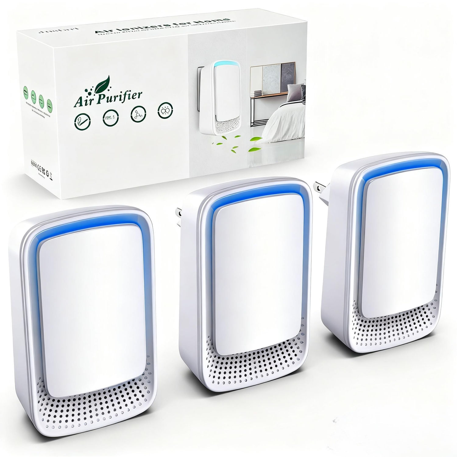 Air Ionizers for Ion Quiet Freshener Home (3 Pack), for Office, Kitchen,