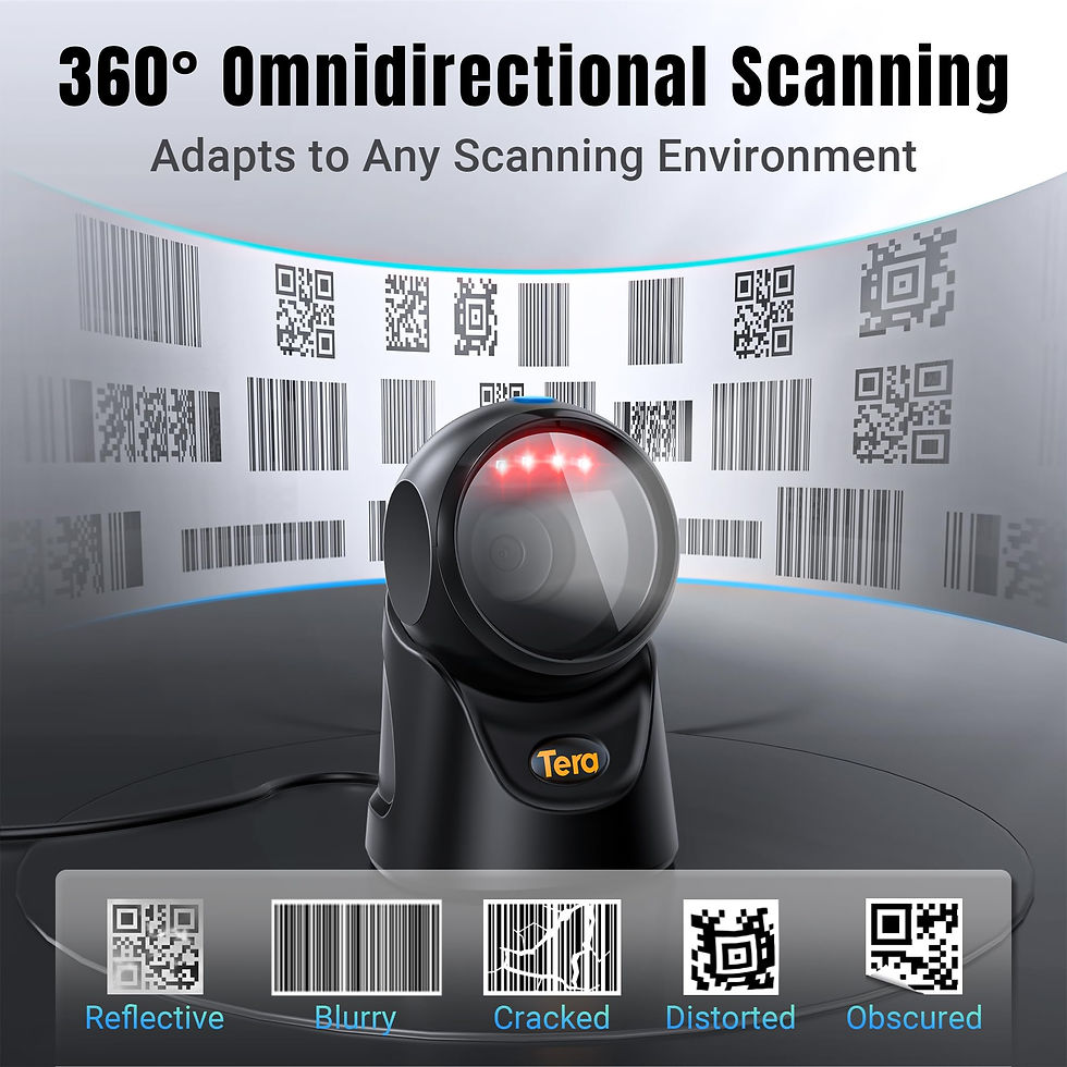 Thumbnail: Tera Barcode Scanner Handsfree Desktop QR USB Omnidirectional: 1D 2D Wired Black