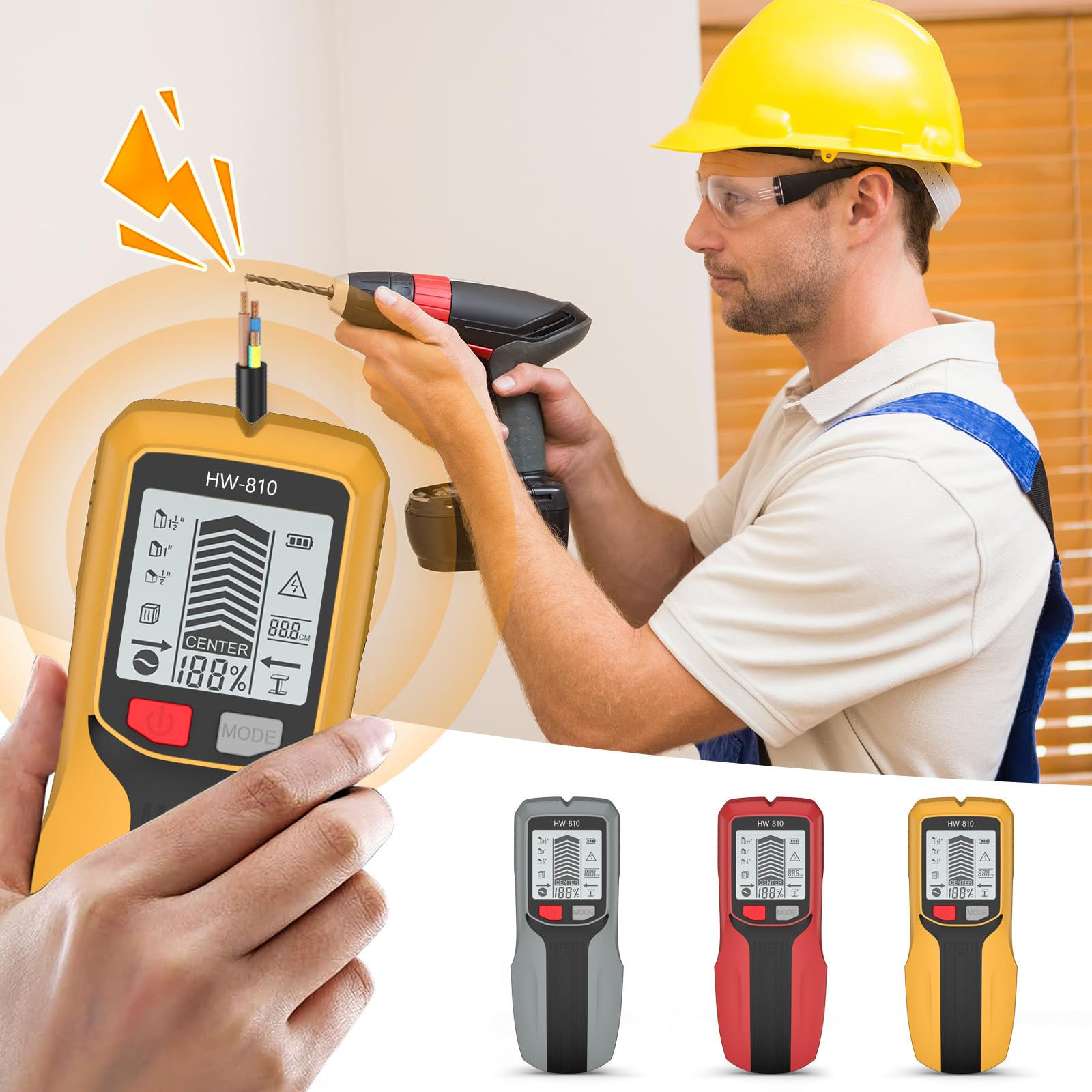Stud Wall Scanner - Electronic Detector with Sensor, Audio and HD LCD Display