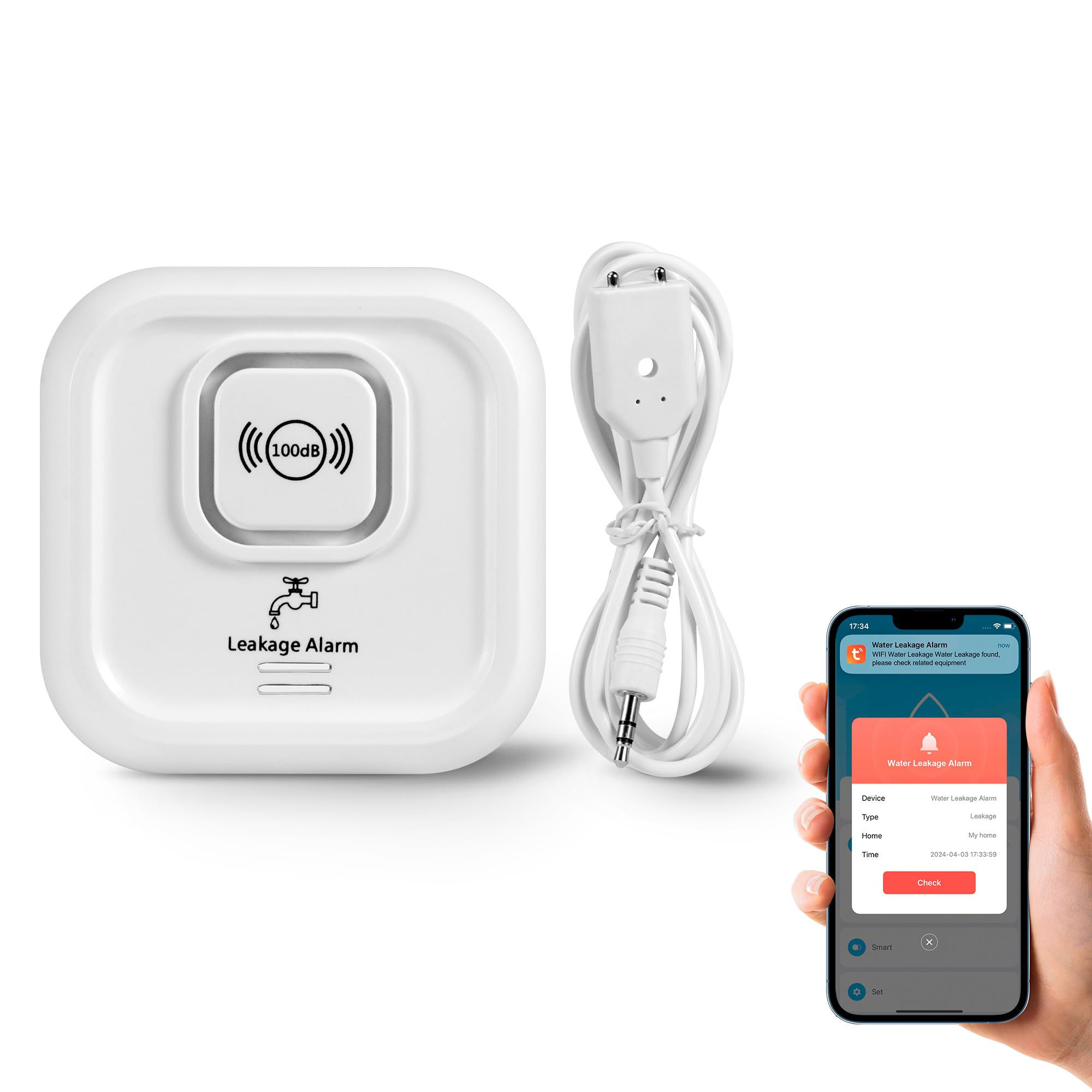 WiFi Water Leak Detectors Sensor with 100dB Smart Alarm Sensor Cable Triple