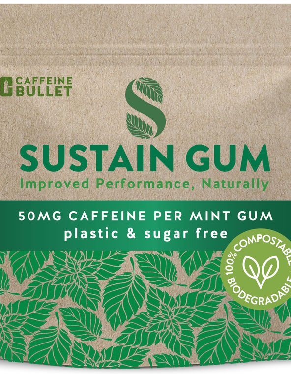 Sustain Caffeine Gum, 12 Pieces, 50mg Energy Mint, Sugar-Free