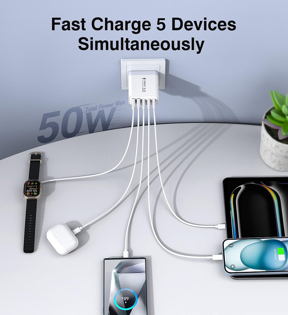 Thumbnail: USB C Charger Block, 50W 5-Port, Fast Charging, White