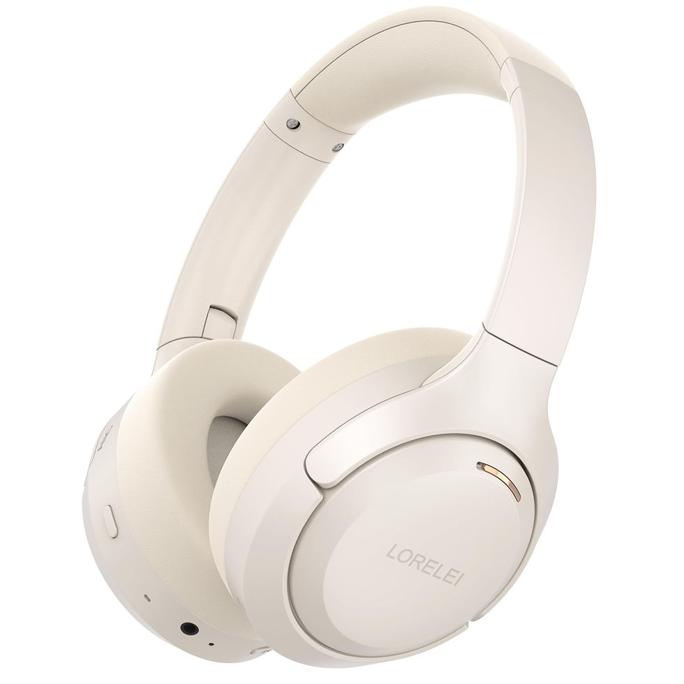 Thumbnail: LORELEI QC60 Hybrid Active Noise Cancelling Bluetooth Headphones, Beige White